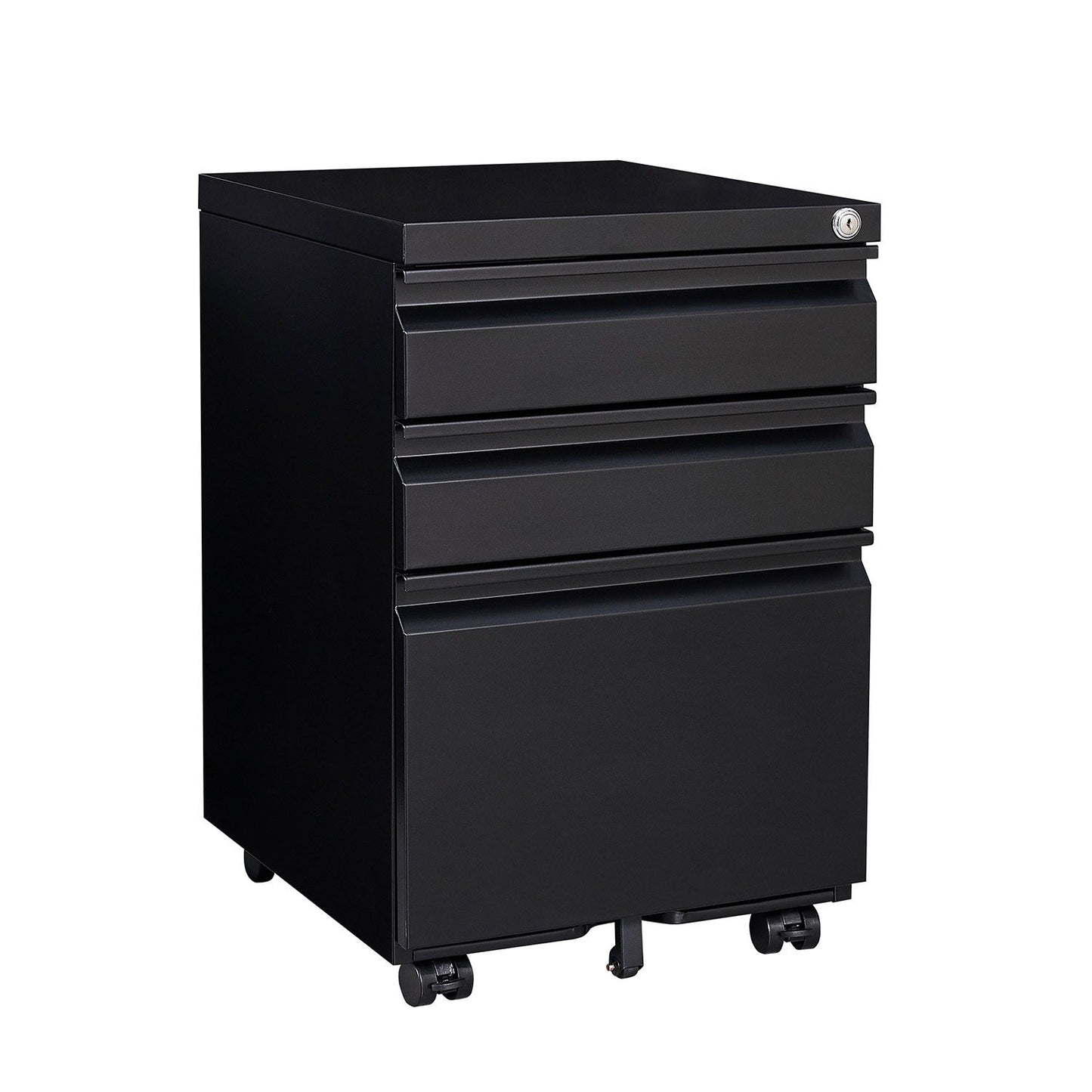 Contemporary Black 3 Drawer Mobile Filing Cabinet With Lock, Metal Office Storage For Legal / Letter Size