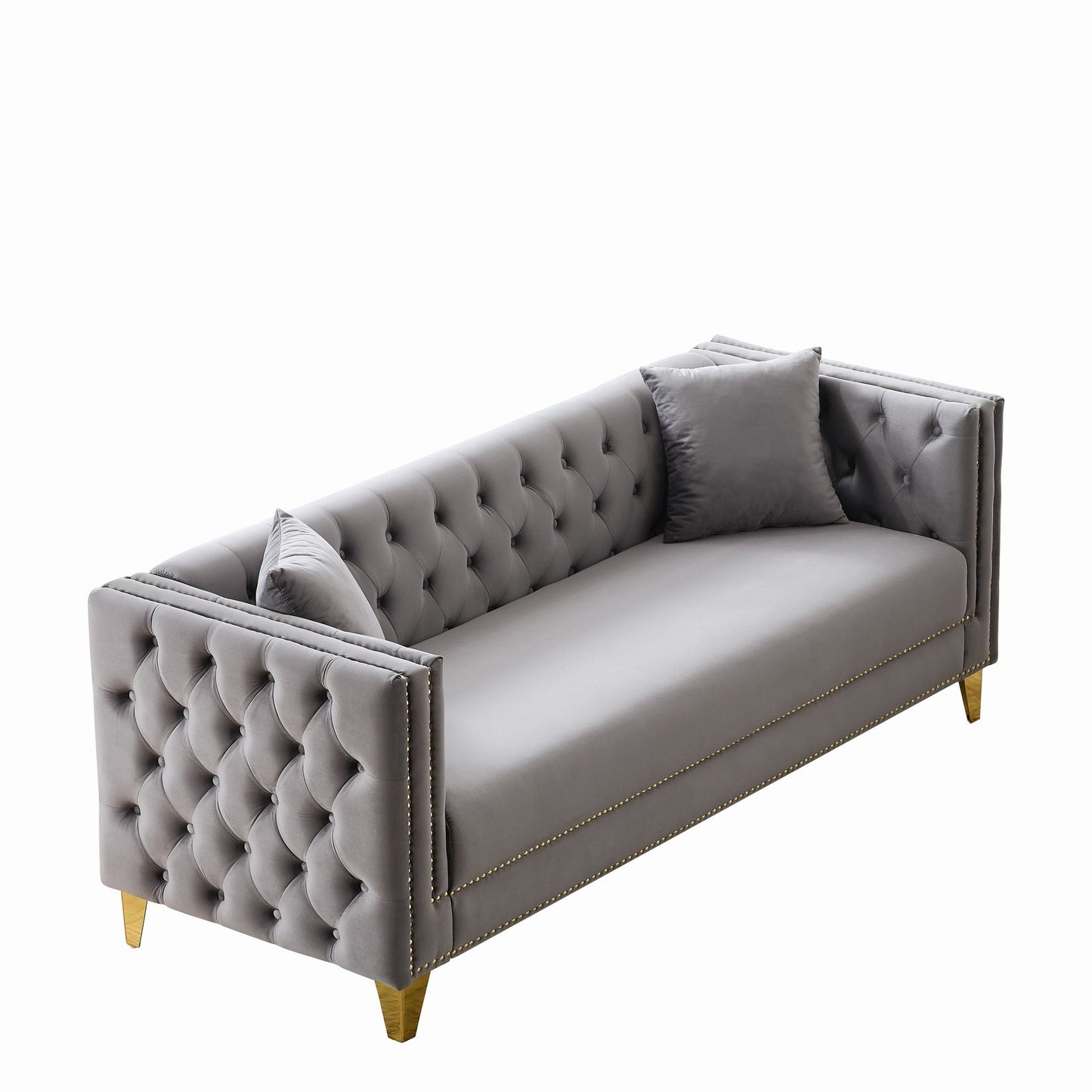 3 Seater Deep Seat Sofa, Sofa With Button Nailhead, Square Arm