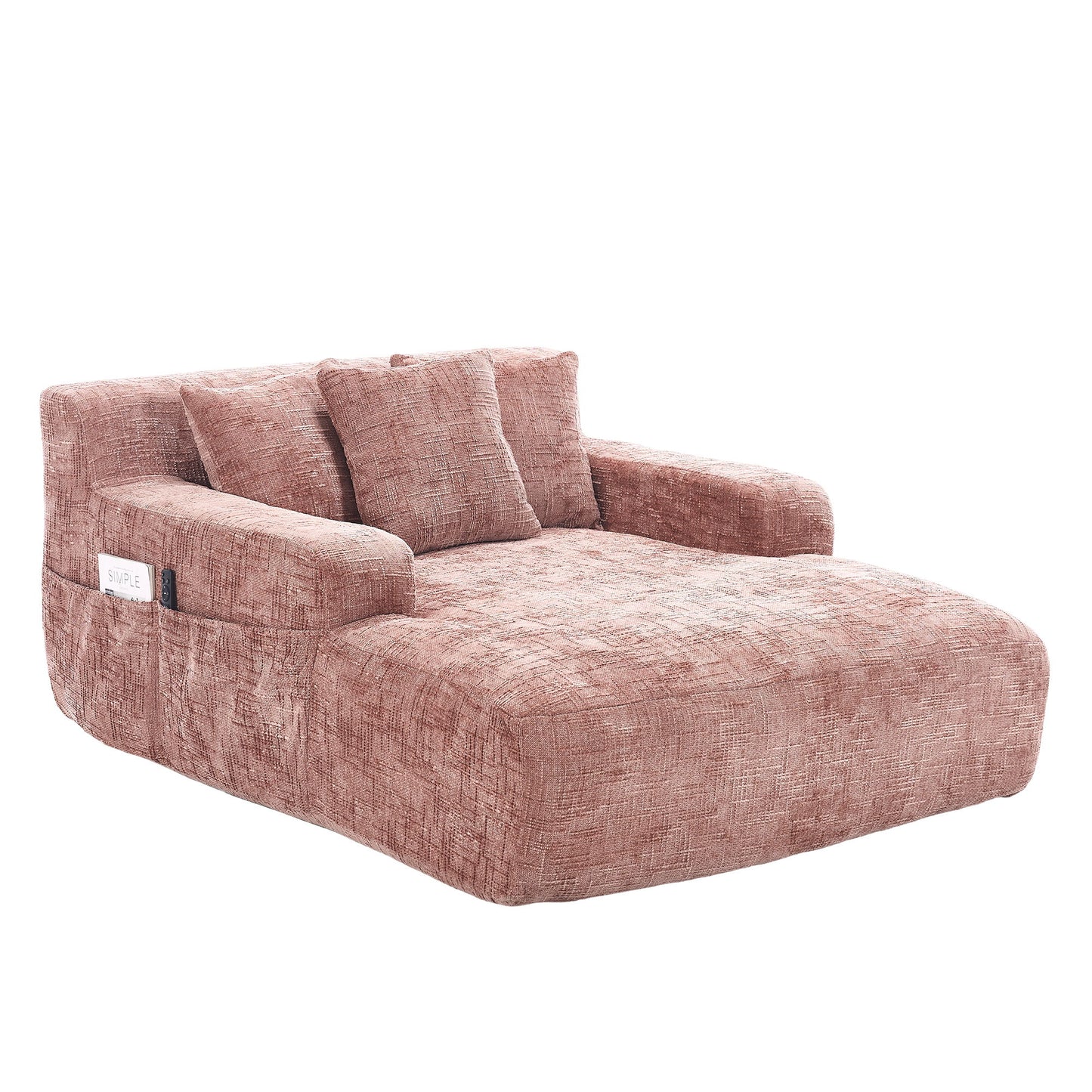 Chenille Interior Lazy Sofa Chaise Longue Armchair With 3 Pillows And Armrests
