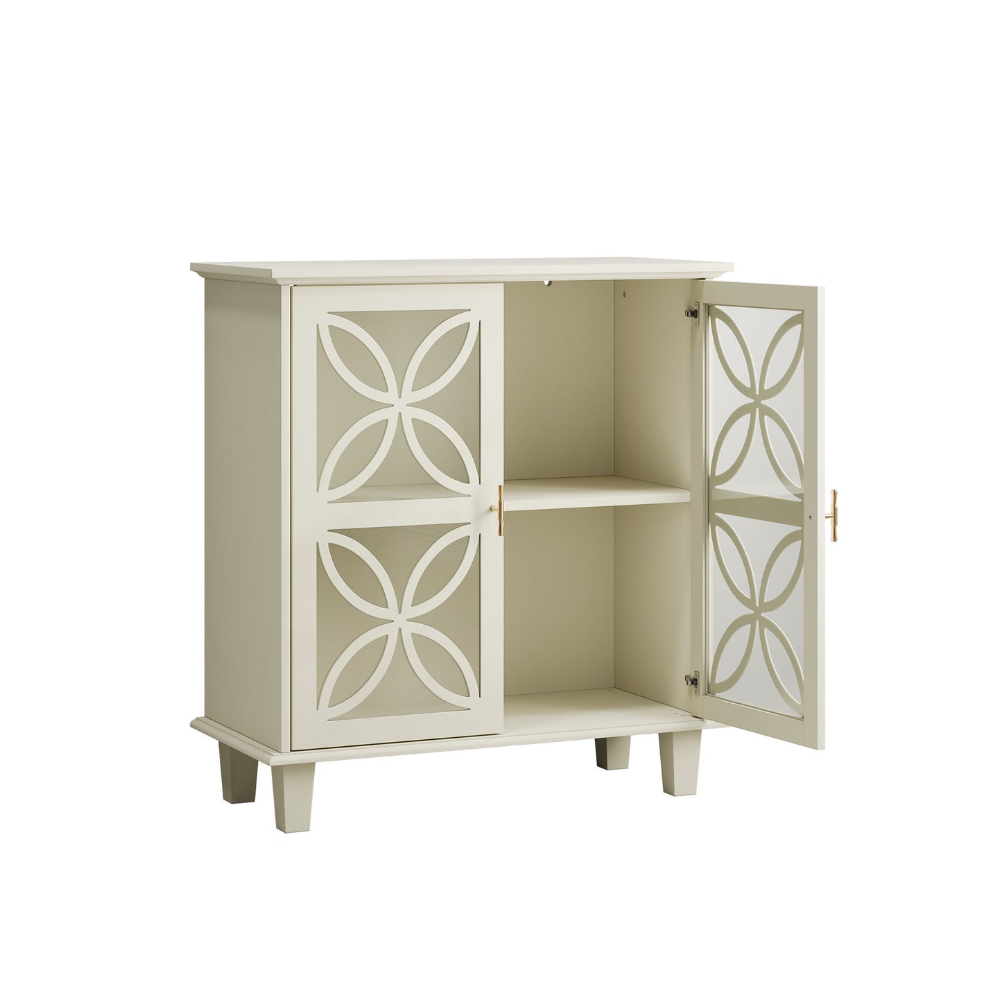 Modern Retro Sideboard Buffet Storage Cabinet With Adjustable Shelves And Tempered Glass Doors - Cream Color