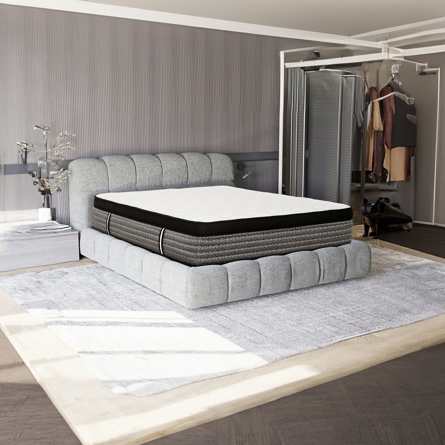 Premium 16" Queen Size Hybrid Mattress In A Box Plush Gel Memory Foam Top With Cooling Technology - Gray / White