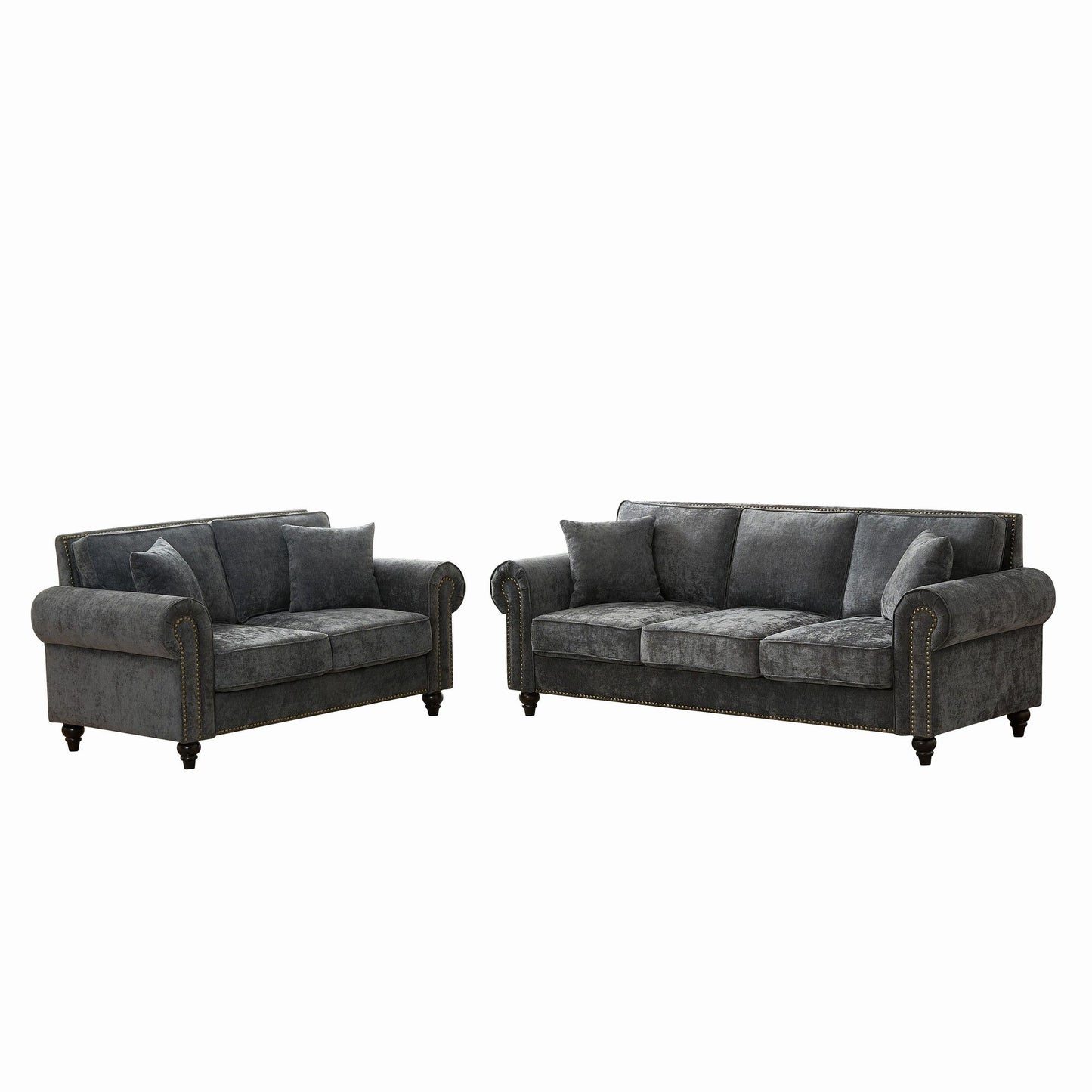 Modern 3 And 2 Seater Sofa With Rolled Arms, Tufted Upholstered Couch