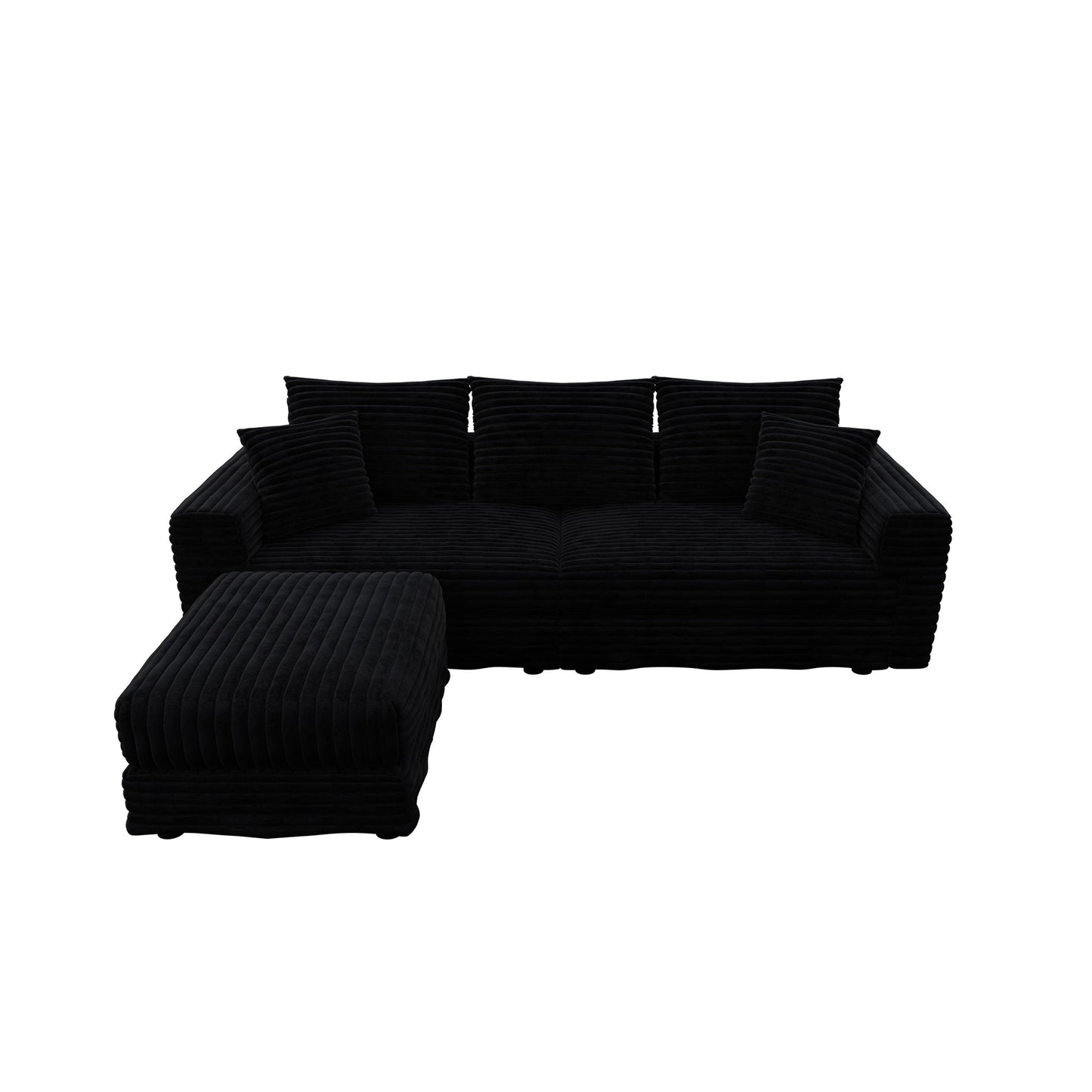 Deep Seat Convertible Sofa With Soft Pillows And Ottomans
