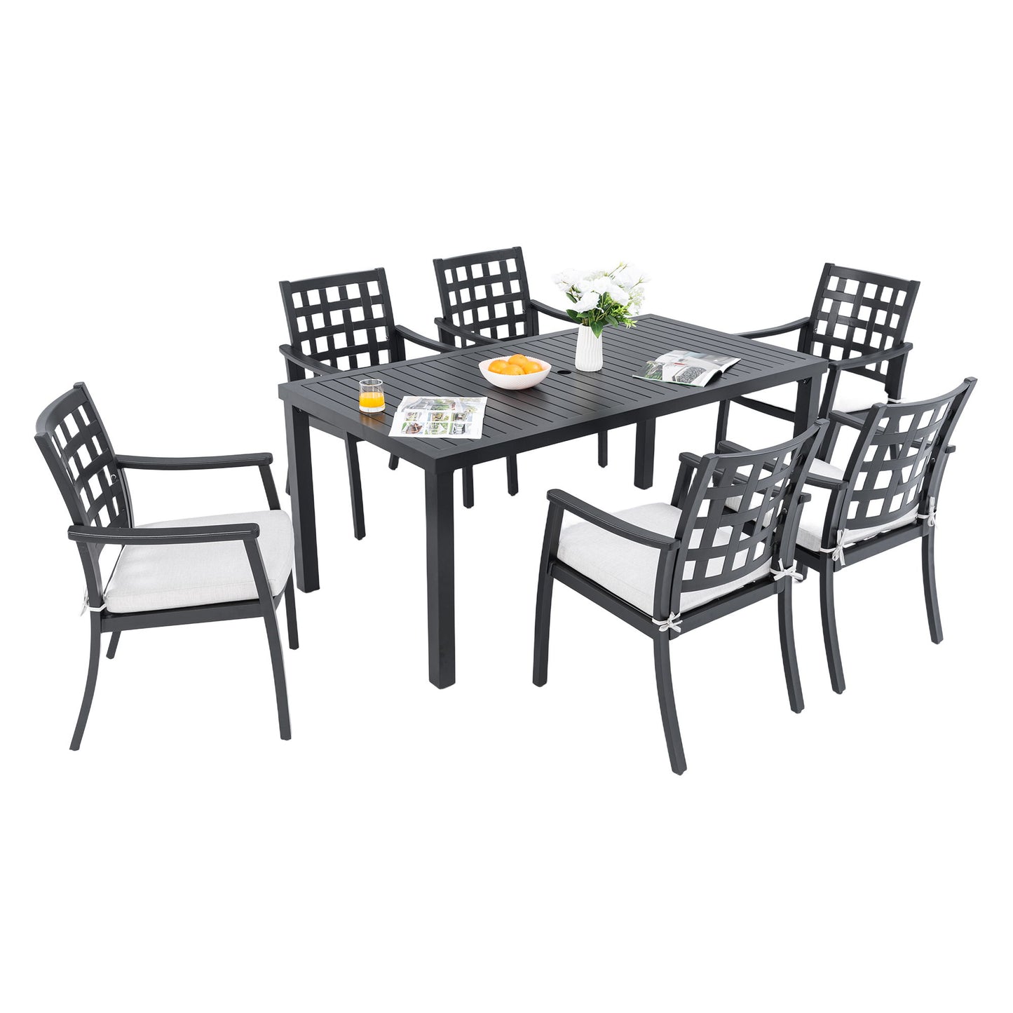 Modern Classic Outdoor Patio Dining Set, Rectangular Table & Dining Chairs, Rust Free, Weather Resistant