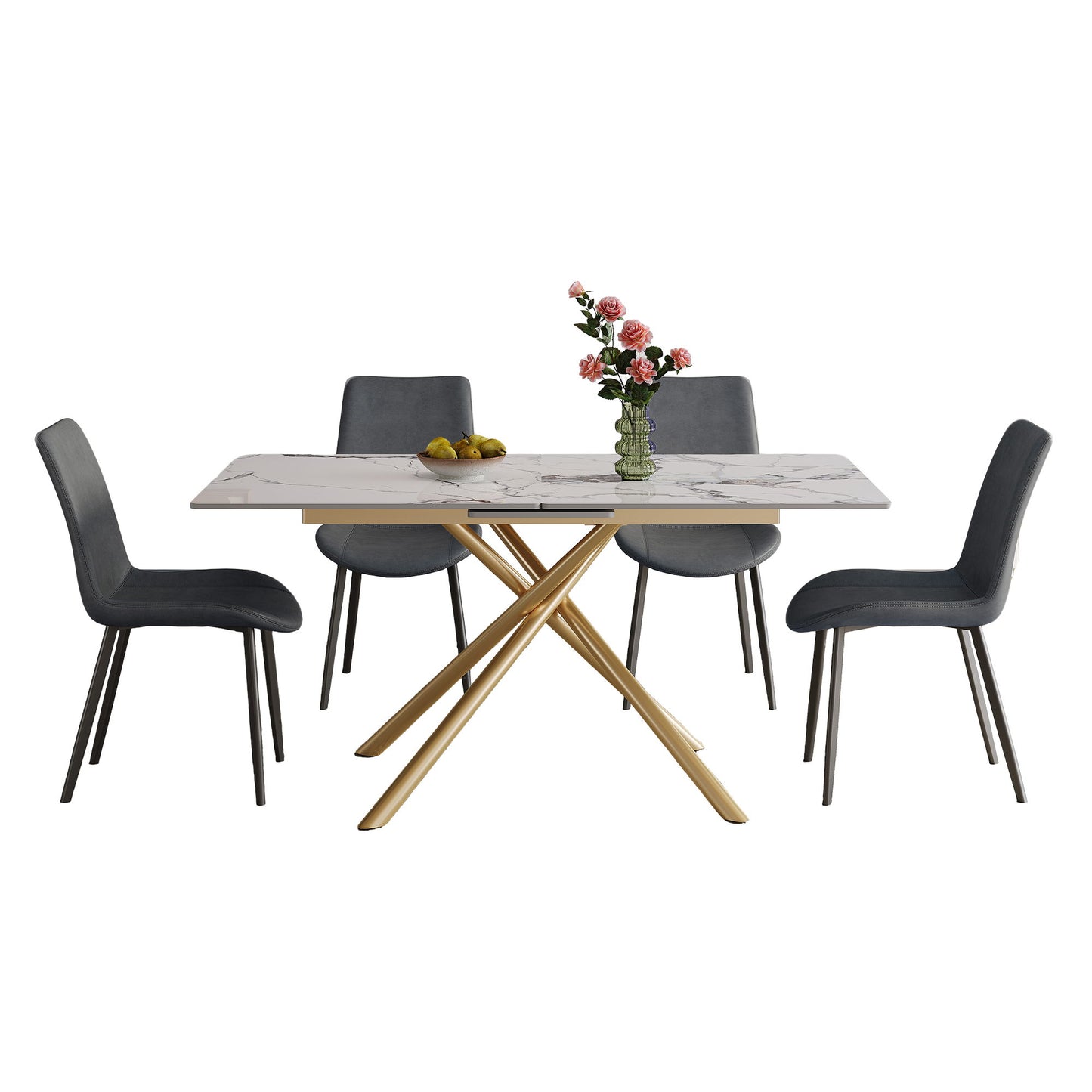 Modern Expandable Dining Table With Retractable Leaf With Chairs