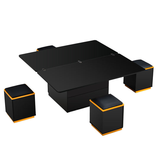 Multi Functional Adjustable Coffee Table With 4 Storage Stools
