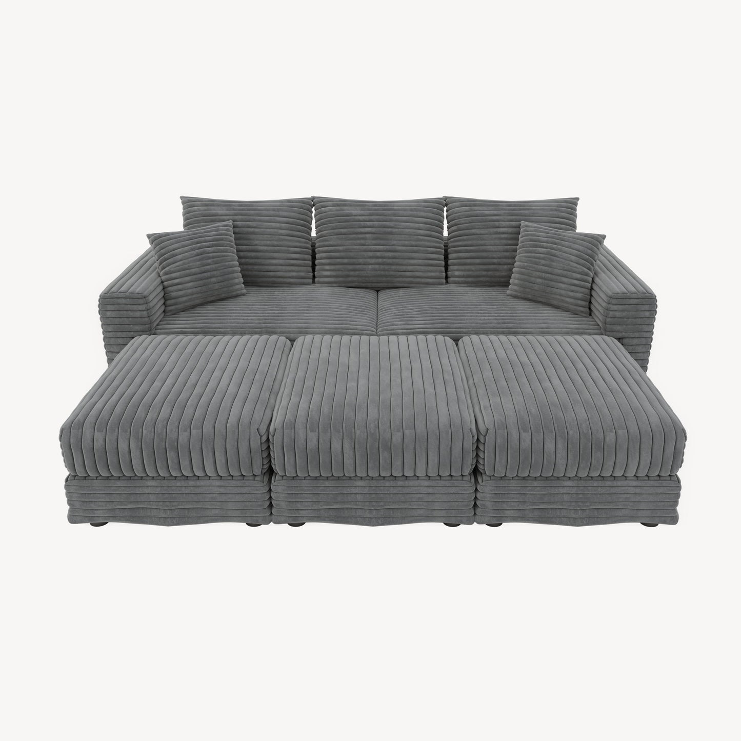 Deep Seat Convertible Sofa With Soft Pillows And Ottomans