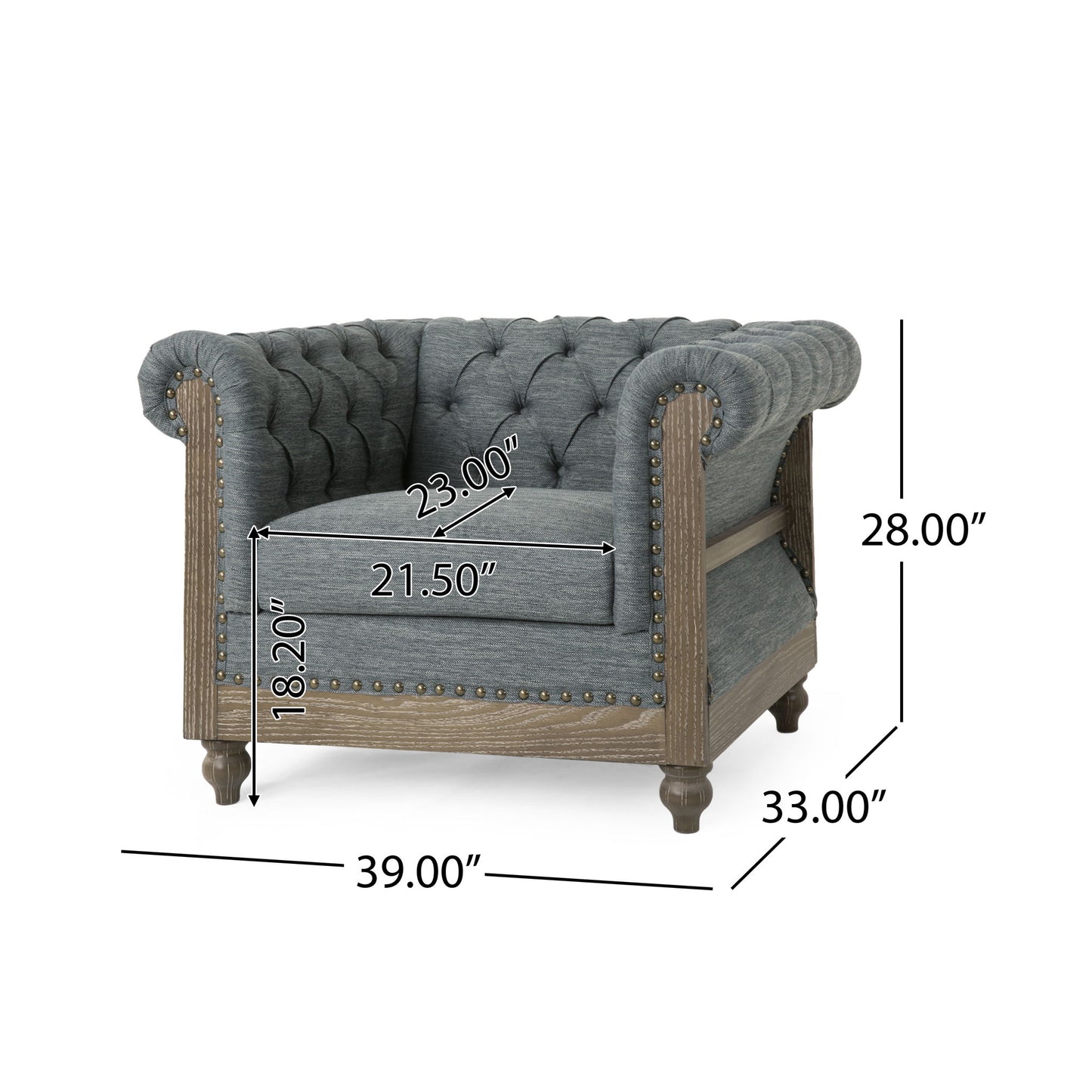Fabric Upholstered Club Chair With Scrolled Tuxedo Arms