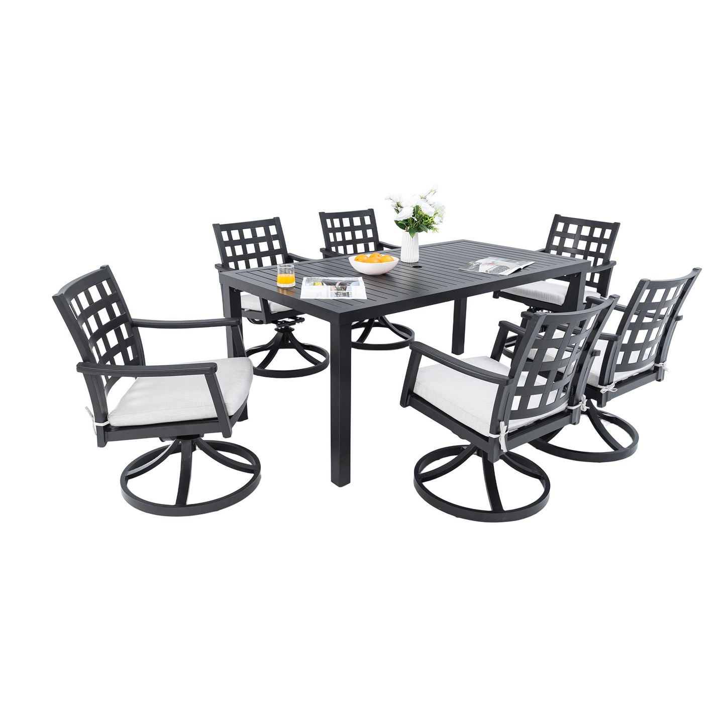 Modern Classic Outdoor Patio Dining Set, Rectangular Table & Dining Chairs, Rust Free, Weather Resistant