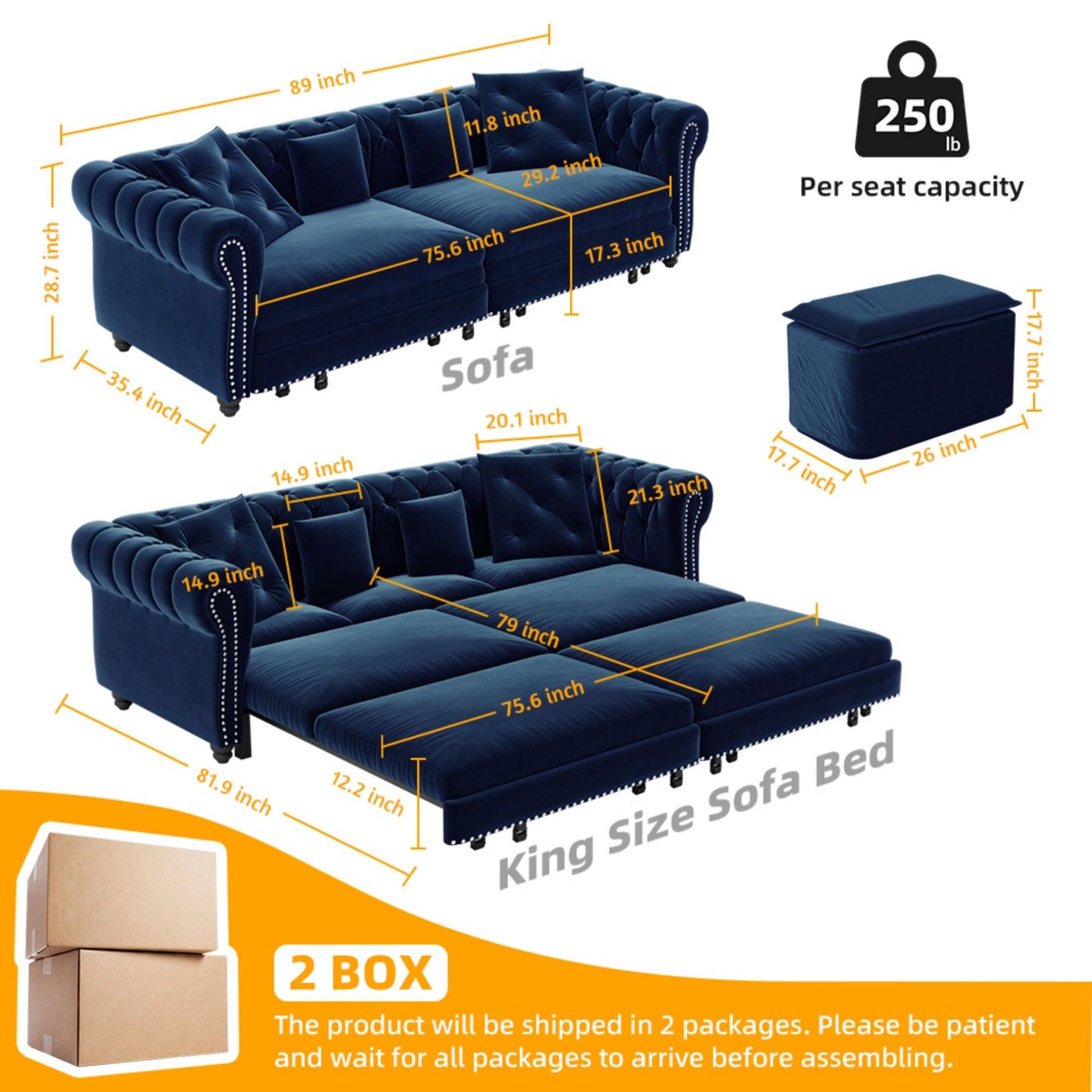 3 In 1 Pull Out Convertible Sleeper Sofa Bed