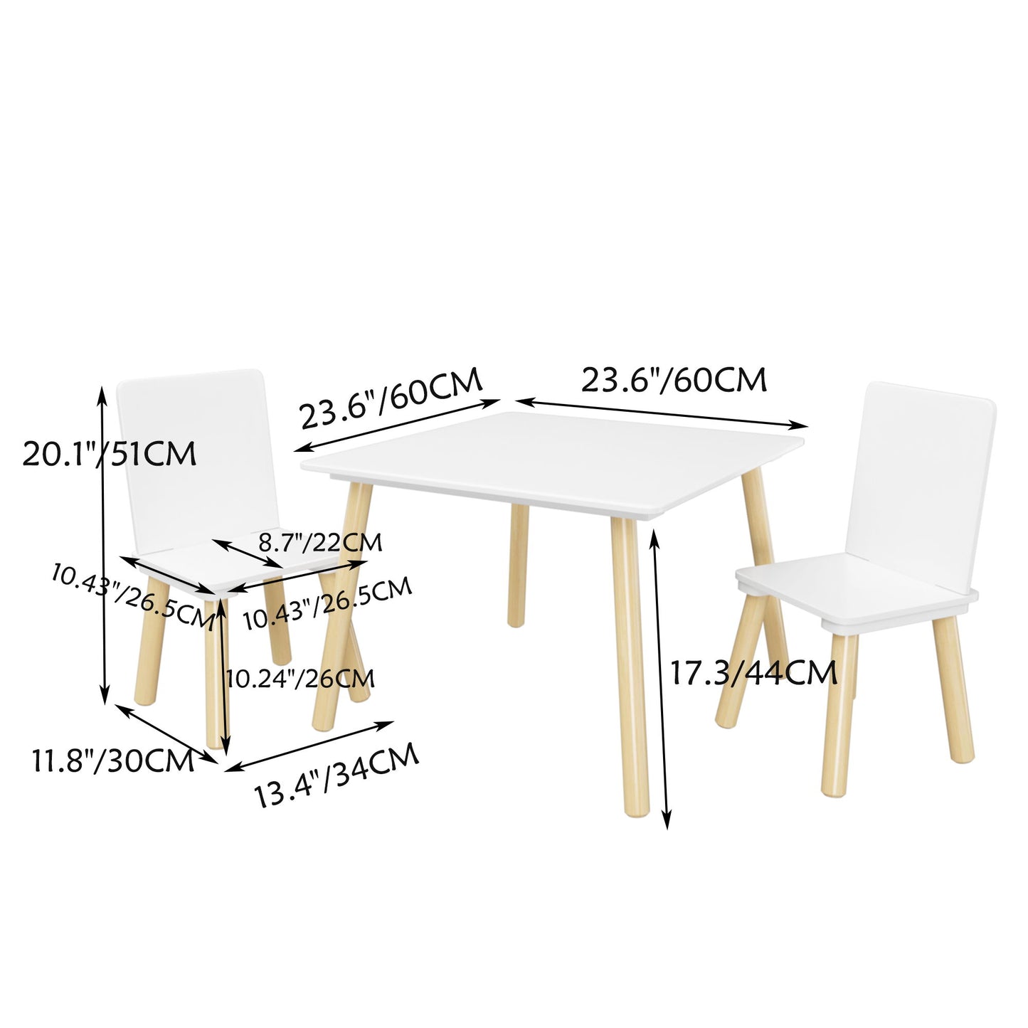 Kids Table And 2 Chairs Set, 3 Piece Toddler Activity Play - White