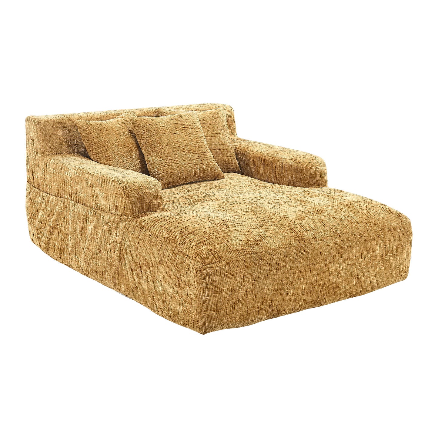 Chenille Interior Lazy Sofa Chaise Longue Armchair With 3 Pillows And Armrests
