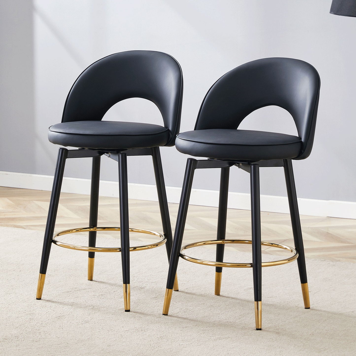 Modern Upholstered 360° Rotatable Bar Chair With Metal Legs For Dining Room (Set of 2)