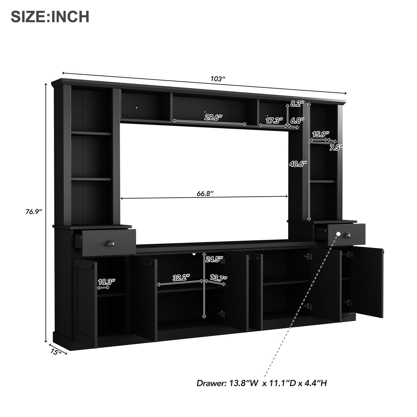 Minimalist Entertainment Wall Unit Set With Bridge For TVs Up To 75"