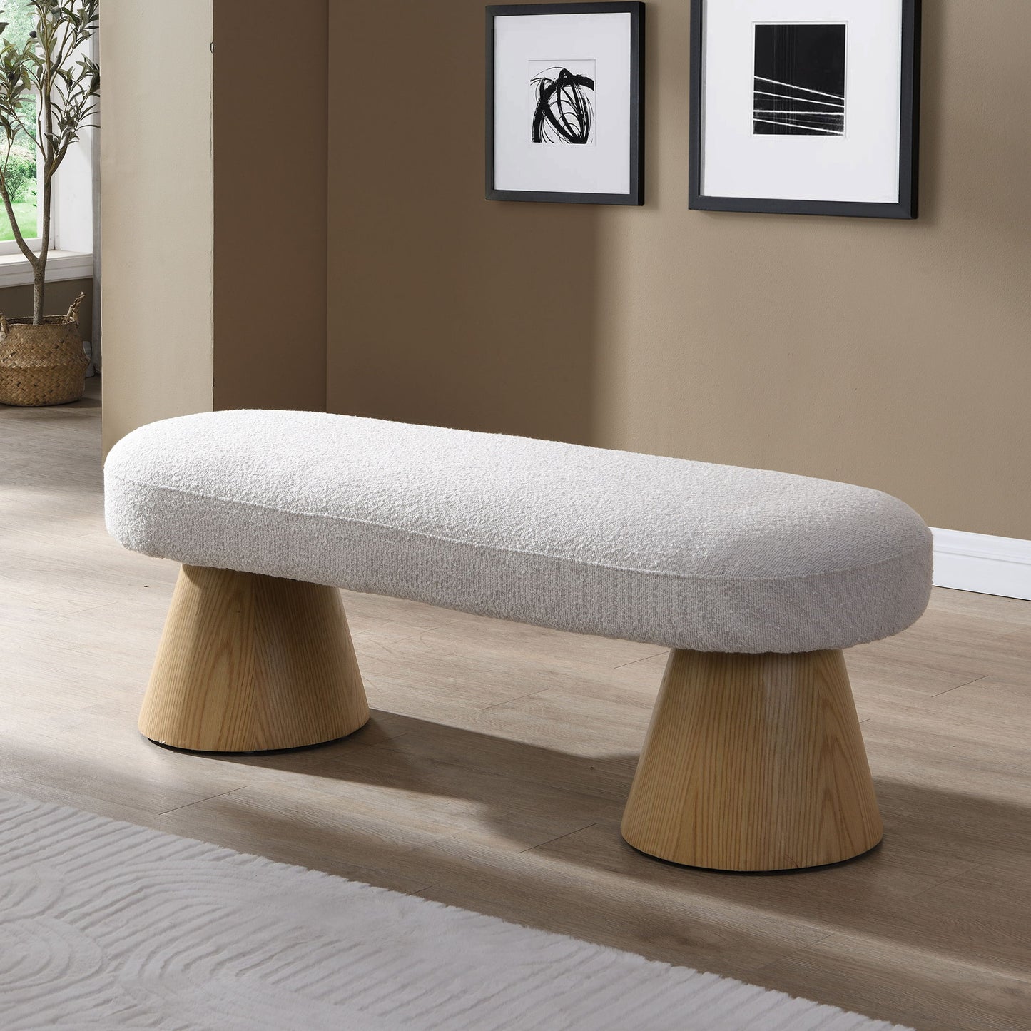 Dining Bench For Dining Room, Upholstered Bedroom End Of Bed Entryway Bench Fabric Ottoman For Living Room - Beige