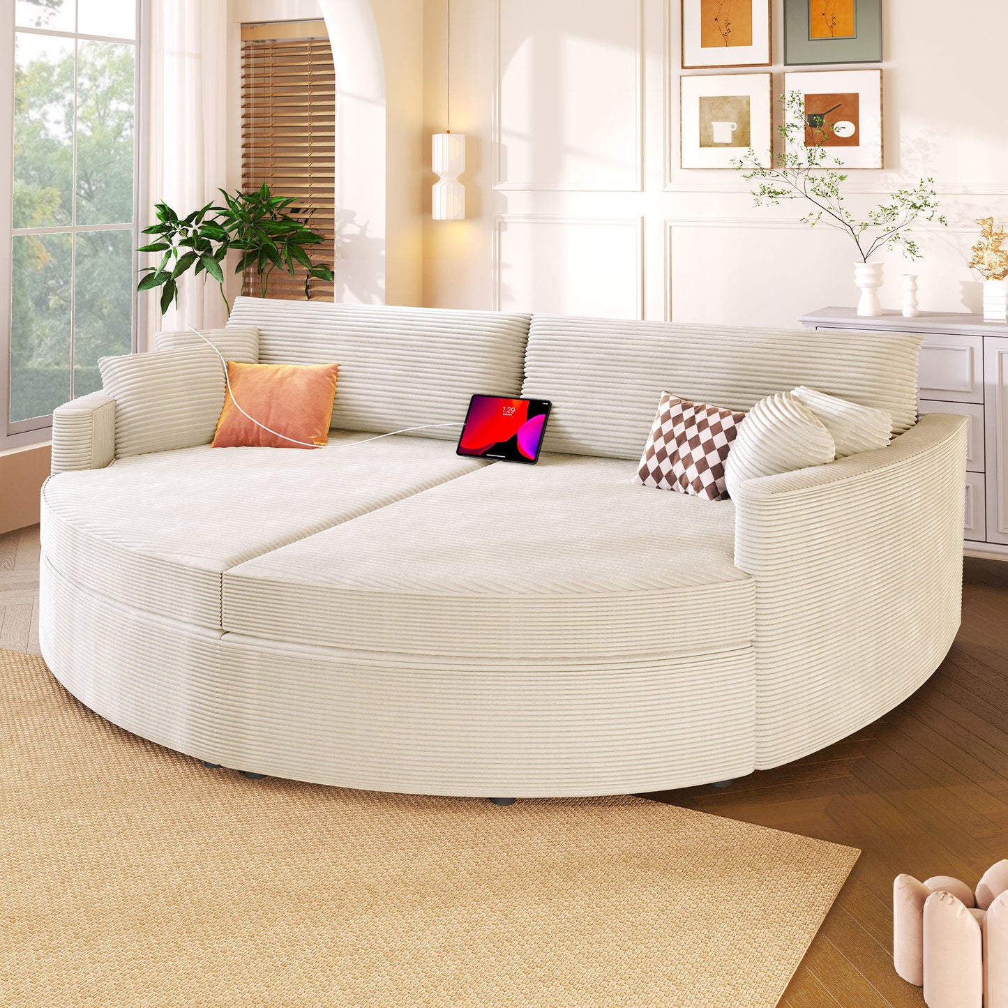Oversized Double Chaise Lounge Sofa With USB Ports