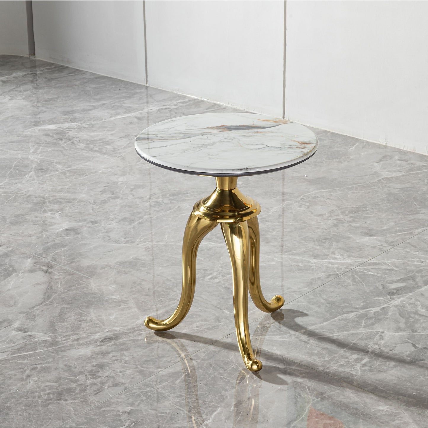 Modern Small Coffee Table With Microcrystalline Stone Top And Carbon Steel Legs - Gold