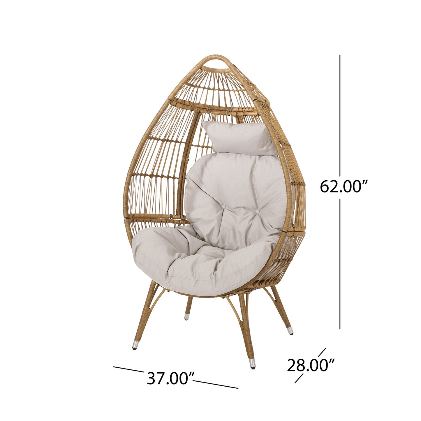 Basket Chair With Teardrop Shape And Water Resistant Cushion - Natural