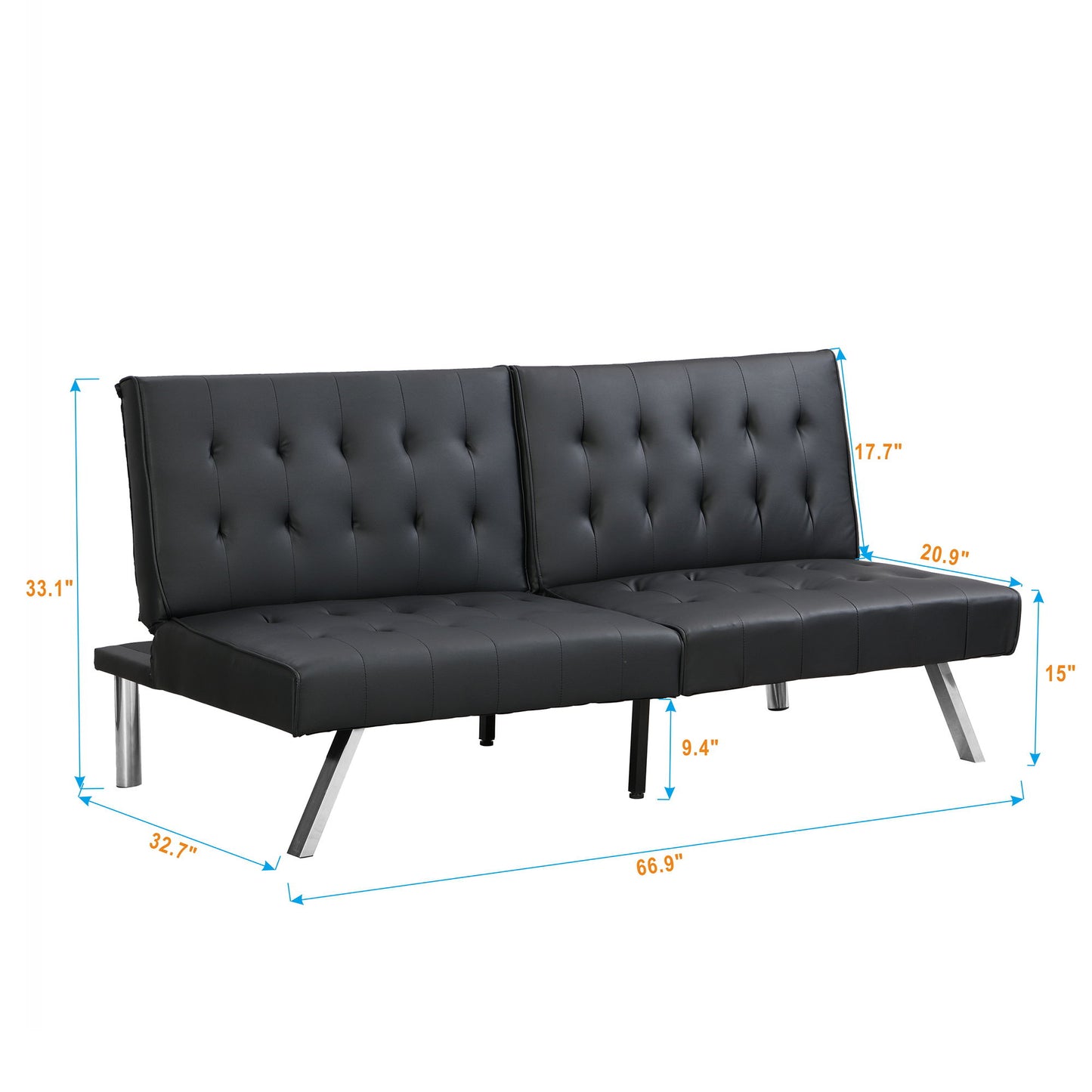 Contemporary Wood Frame Sofa Bed With Stainless Legs - Black