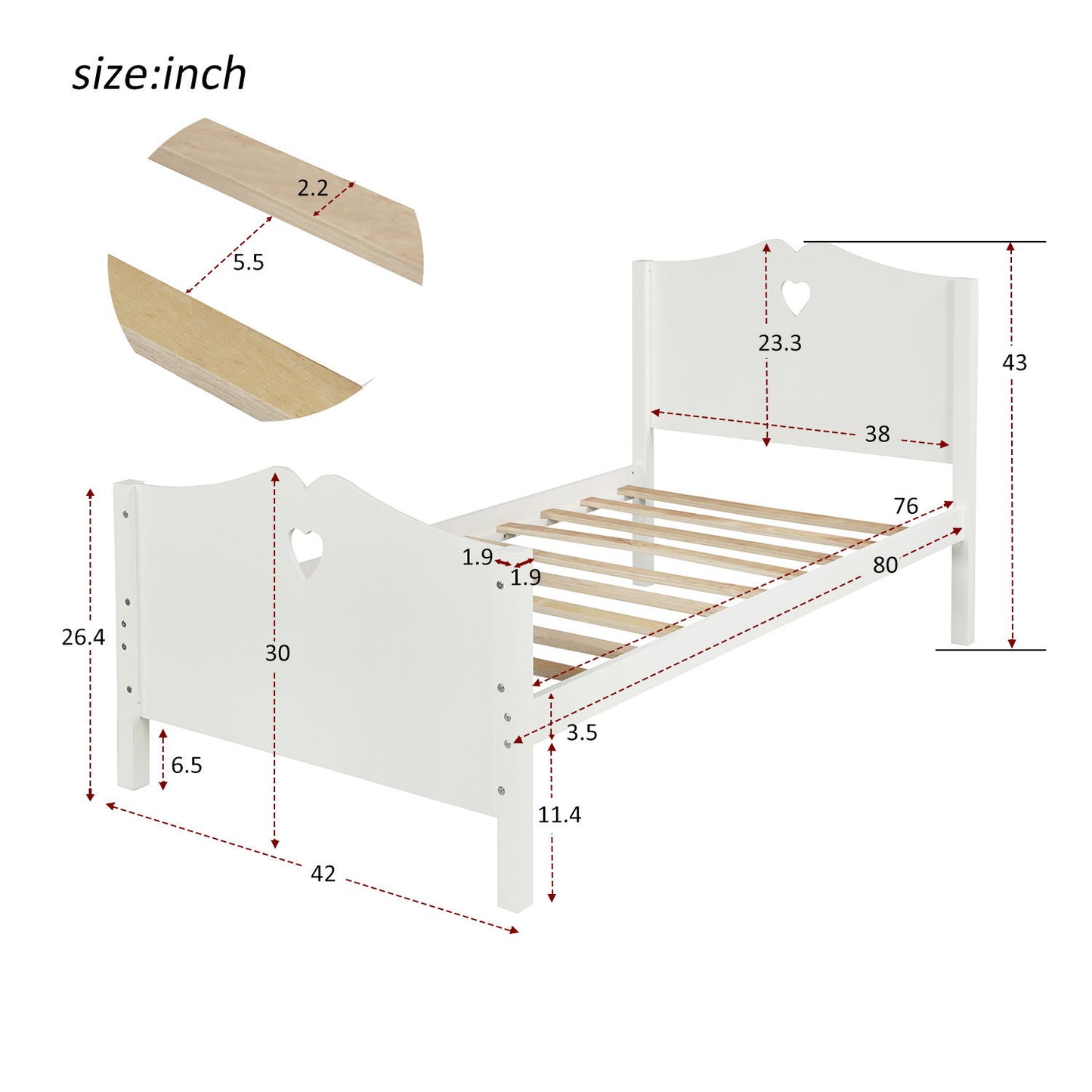 Platform Bed With Slat Support And Headboard And Footboard