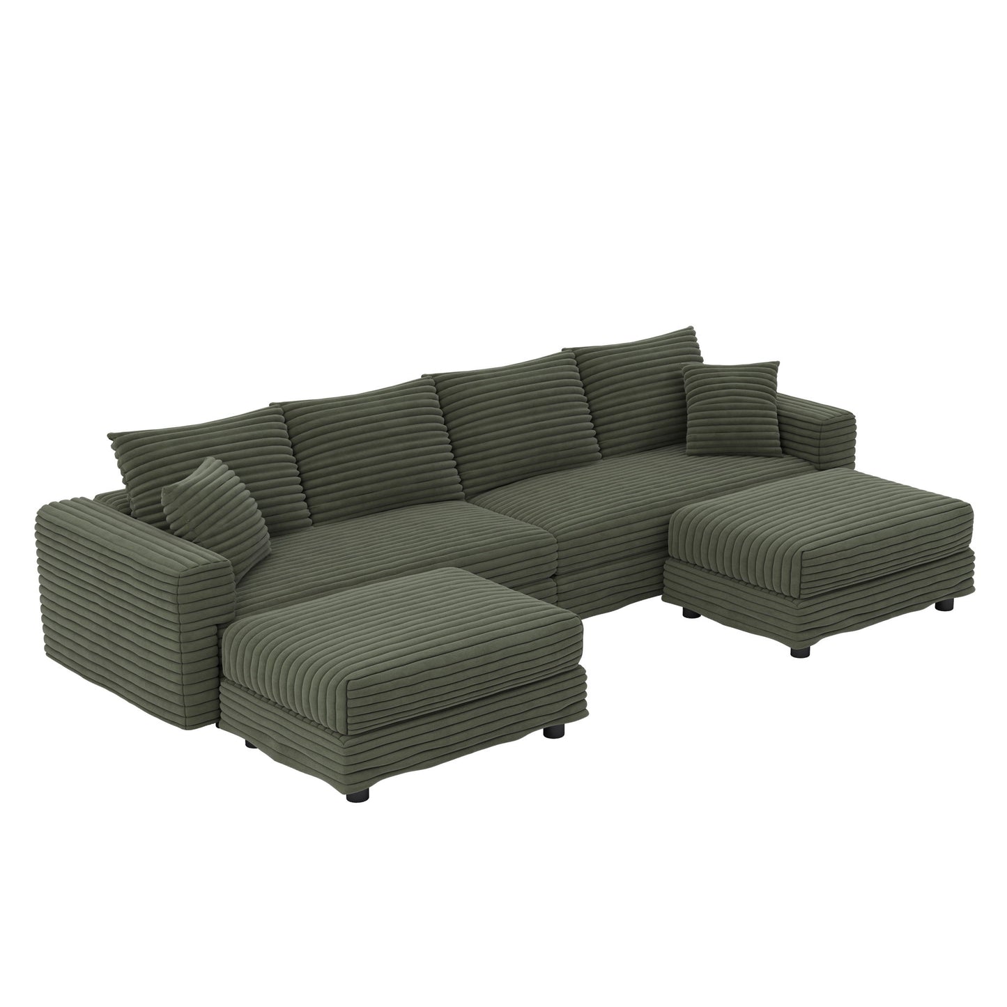 Deep Seat Convertible Sofa With Soft Pillows And Ottomans