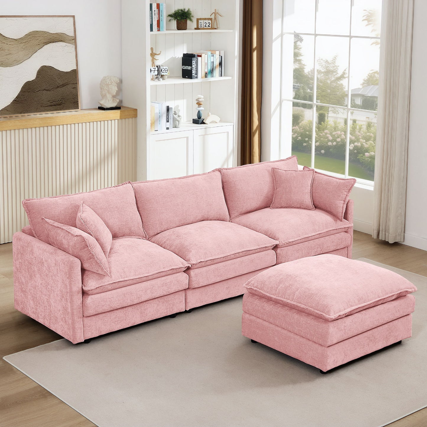 Modular L-Shaped Sectional Sofa With Movable Ottoman
