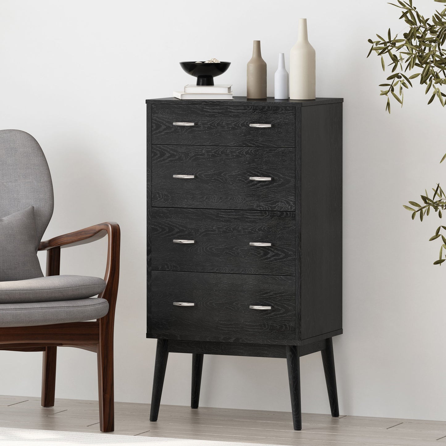 Wilbur - Faux Wood And Rubberwood 4 Drawer Dresser - Black