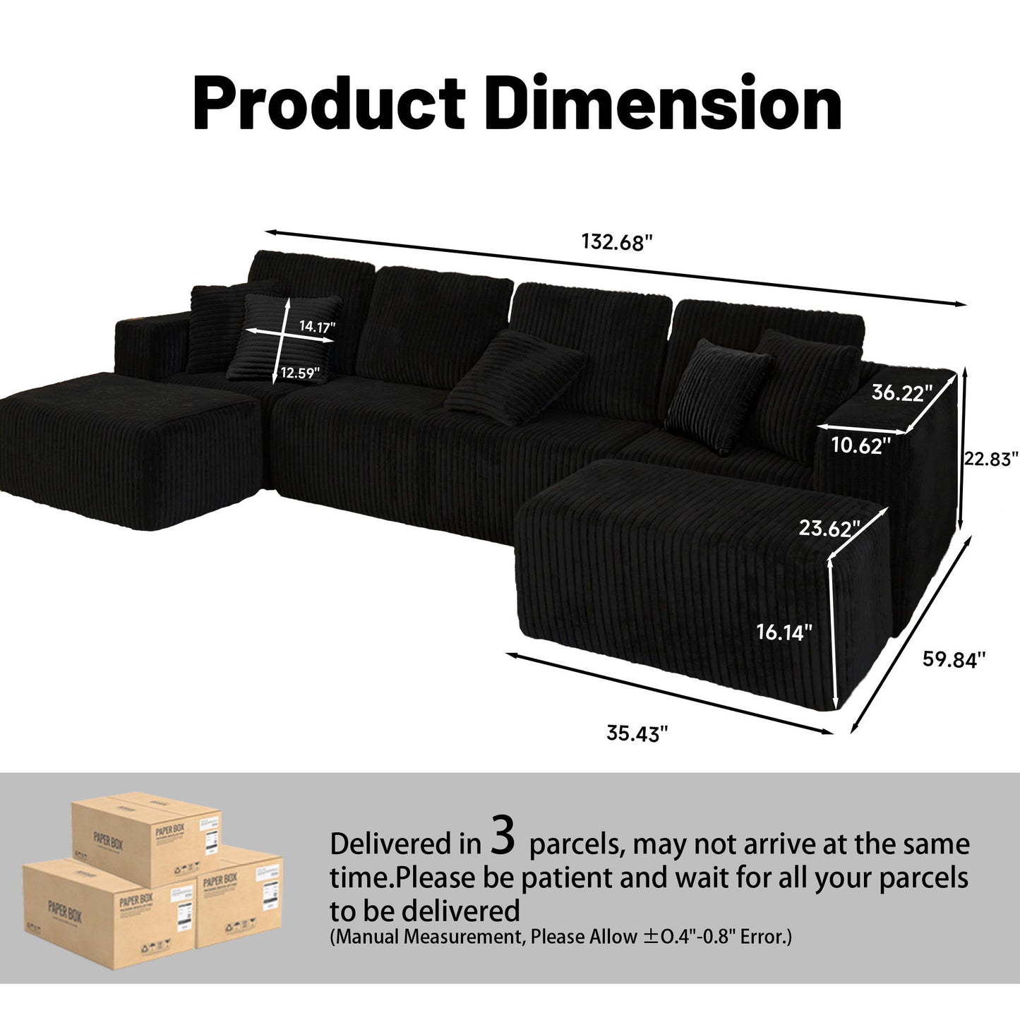 Modular U-Shaped Sectional Sofa With Reversible Design