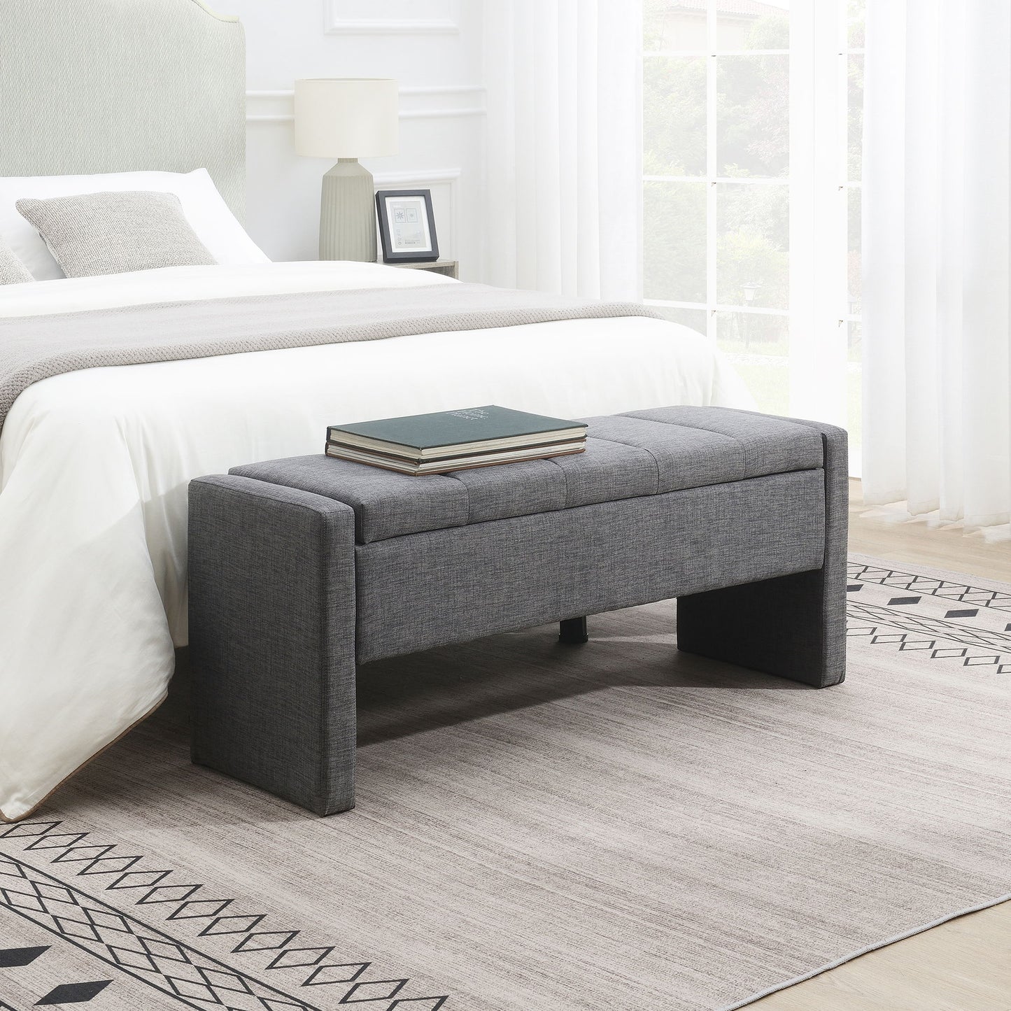 Modern Upholstered Large Bed End Bench With Storage