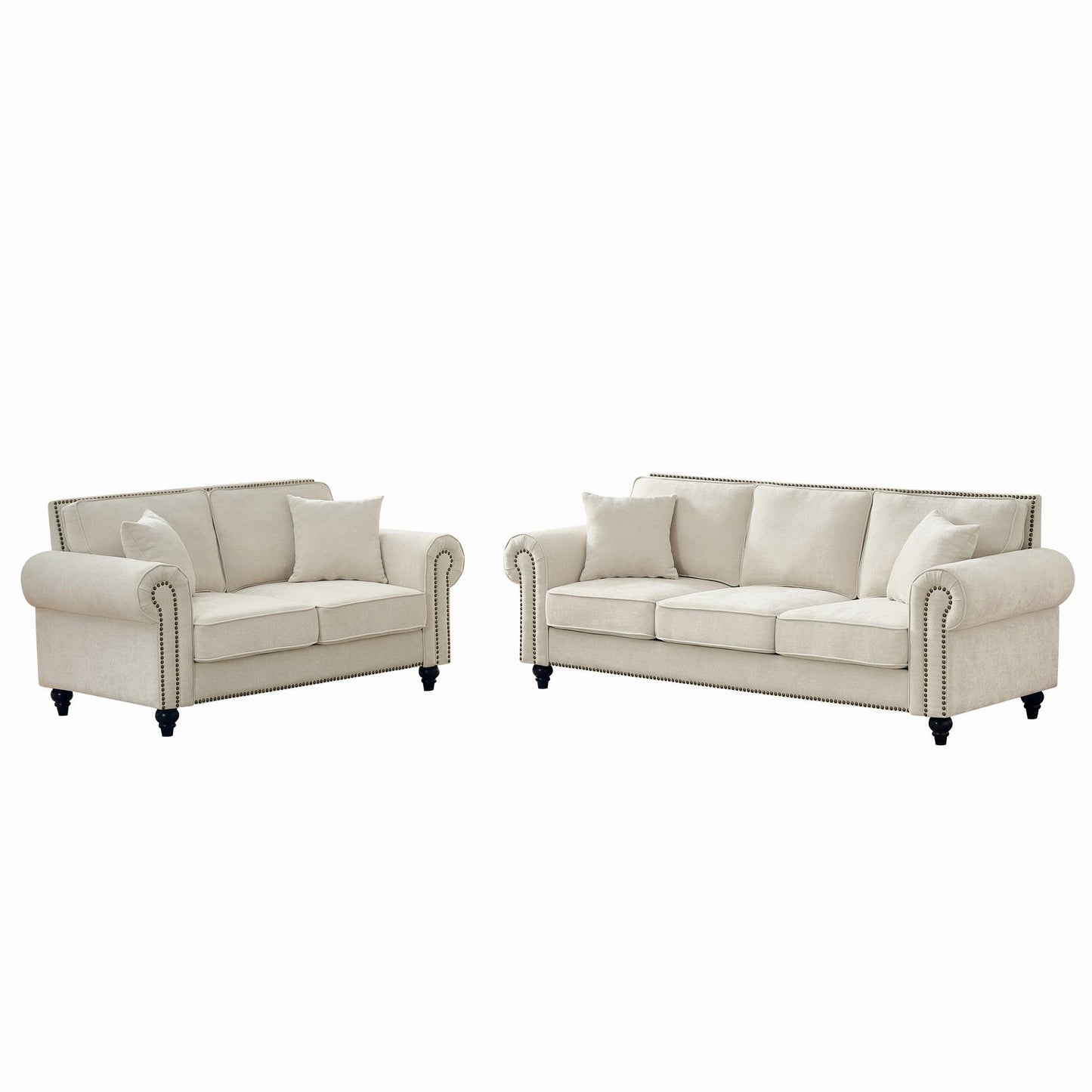 Modern 3 And 2 Seater Sofa With Rolled Arms, Tufted Upholstered Couch