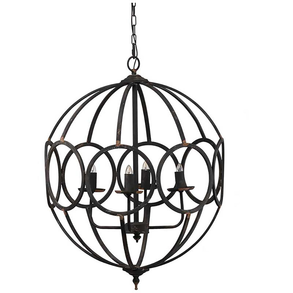 4 Light Metal Chandelier, Hanging Light Fixture With Adjustable Chain For Kitchen, Bulb Not Included - Black