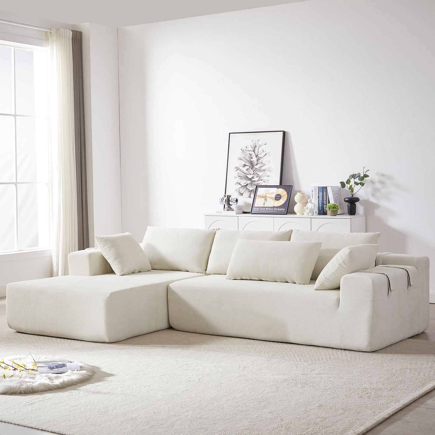 Modern Chenille Upholstered Sectional Sofa Couch Set With 6 Pillows,Free Combination