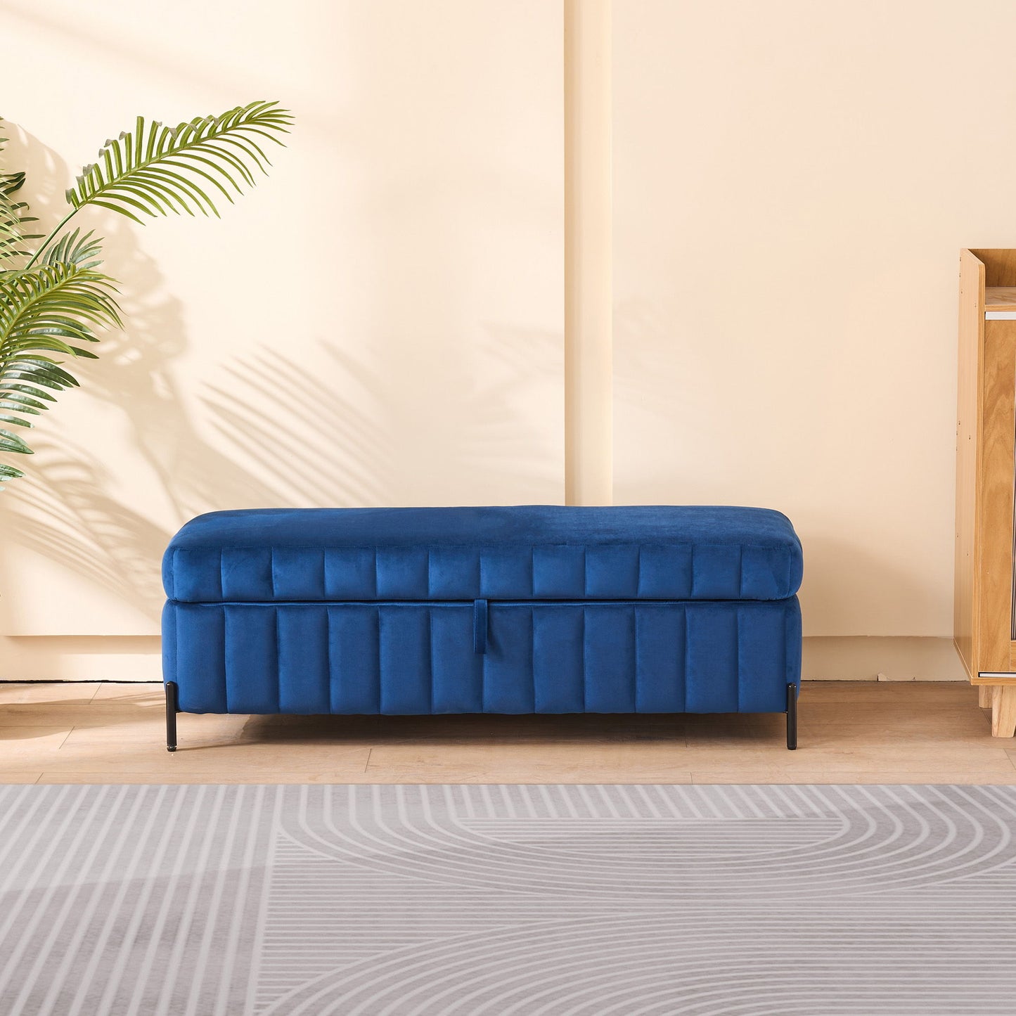 Wide Upholstered Velvet Storage Soft Bench Ottoman With Metal Legs