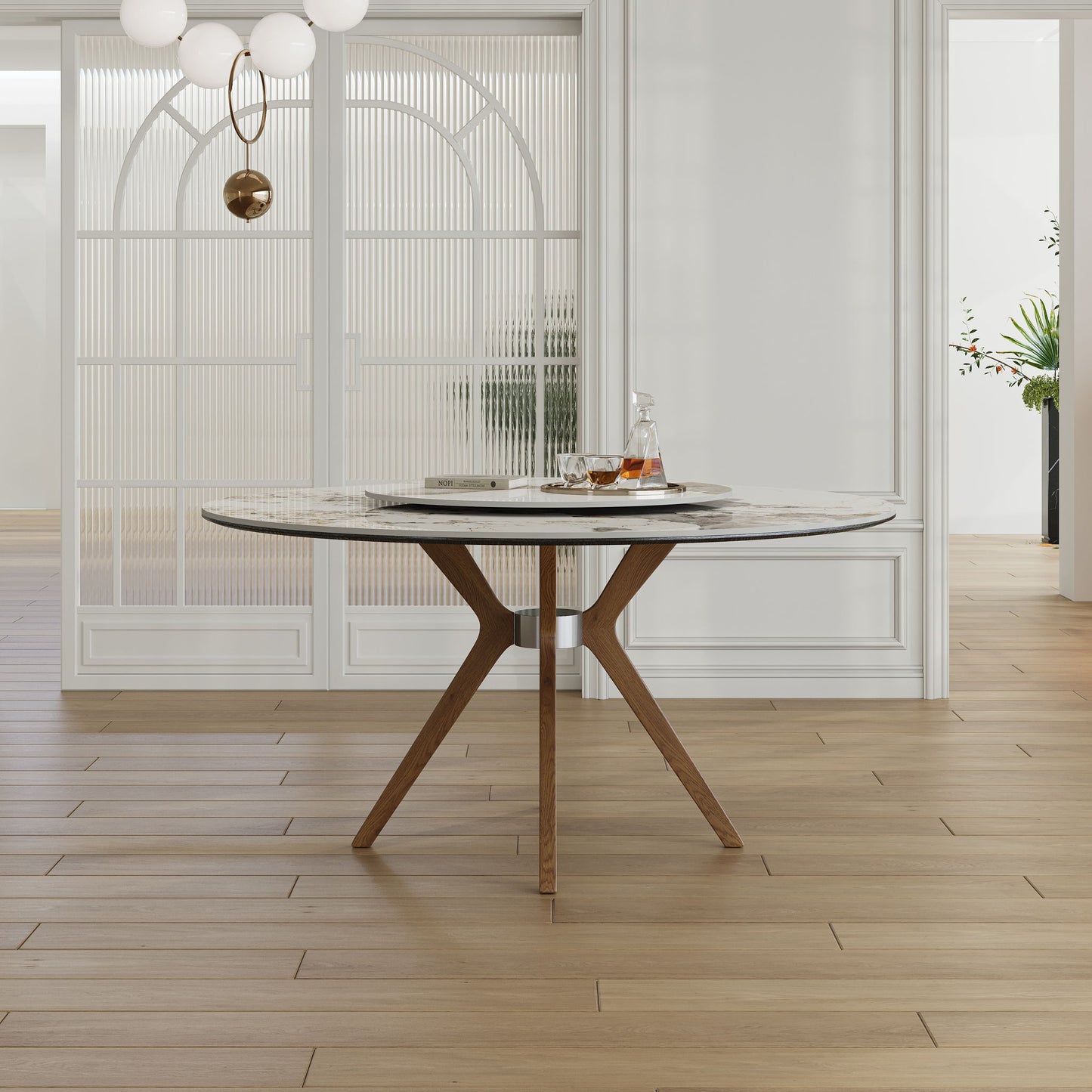 Dining Table With 35" Turntable - White