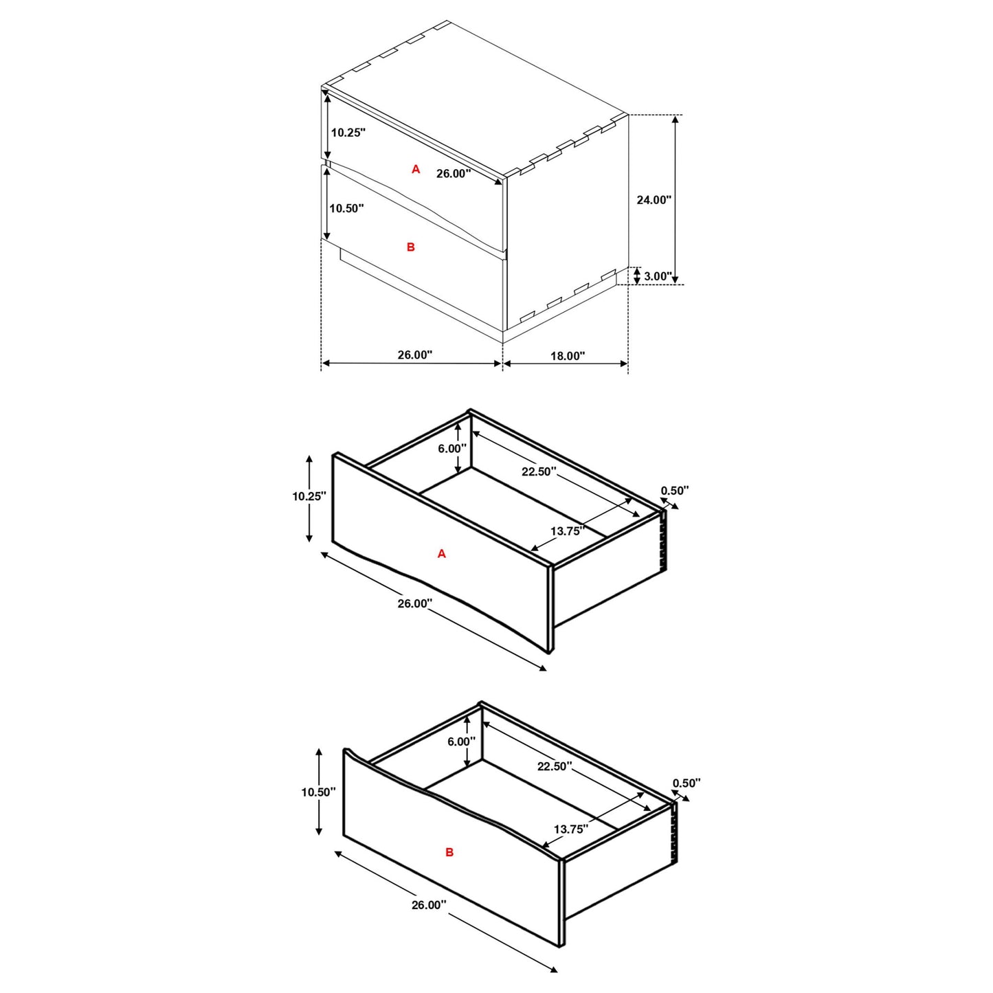 Wooden 2 Drawer Nightstand With Smokey And Asymmetrical Design - Walnut