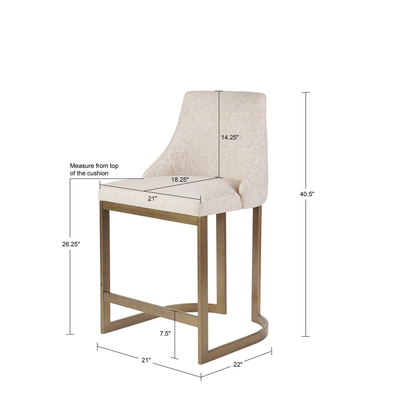 Modern Upholstered Counter Stool With Metal Base - Cream