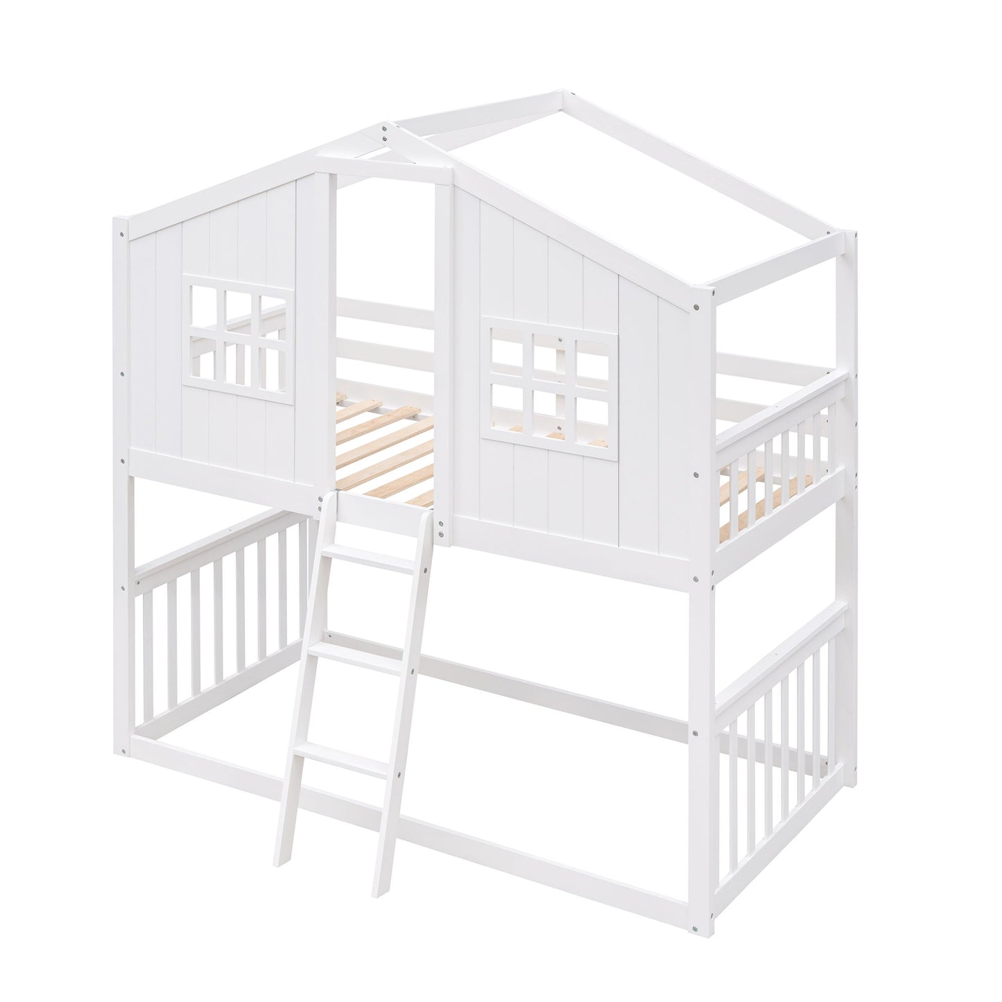 House Bunk Bed With Ladder, Wood Bed