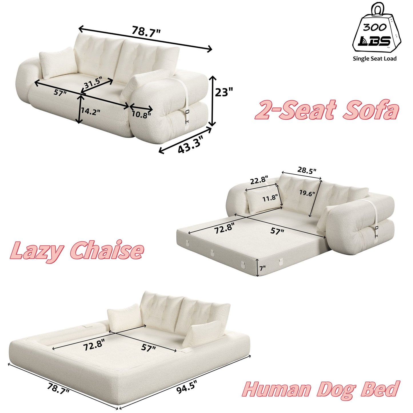 Human Dog Bed, Multi Functional Foldable Sofa Bed, 3 In 1