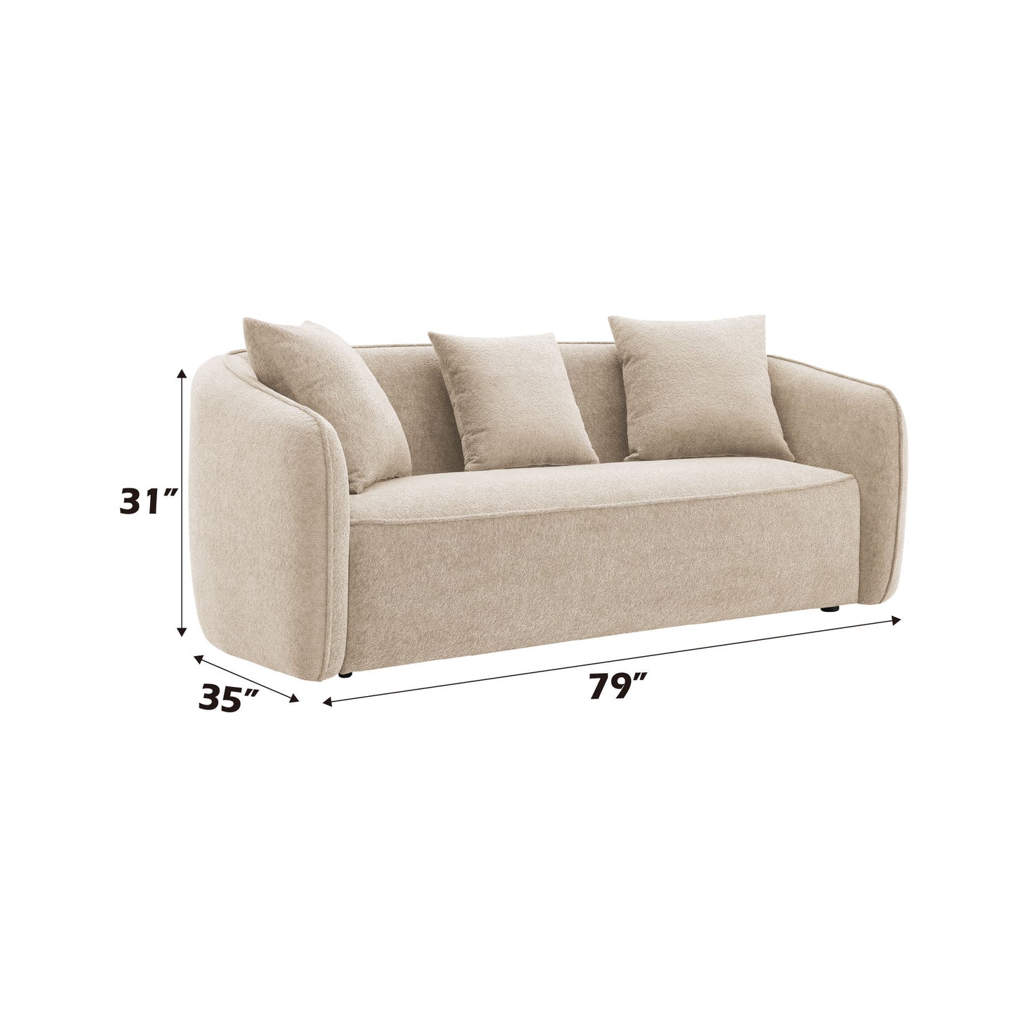 Keith - Chenille Sofa With 3 Matching Color Toss Pillows