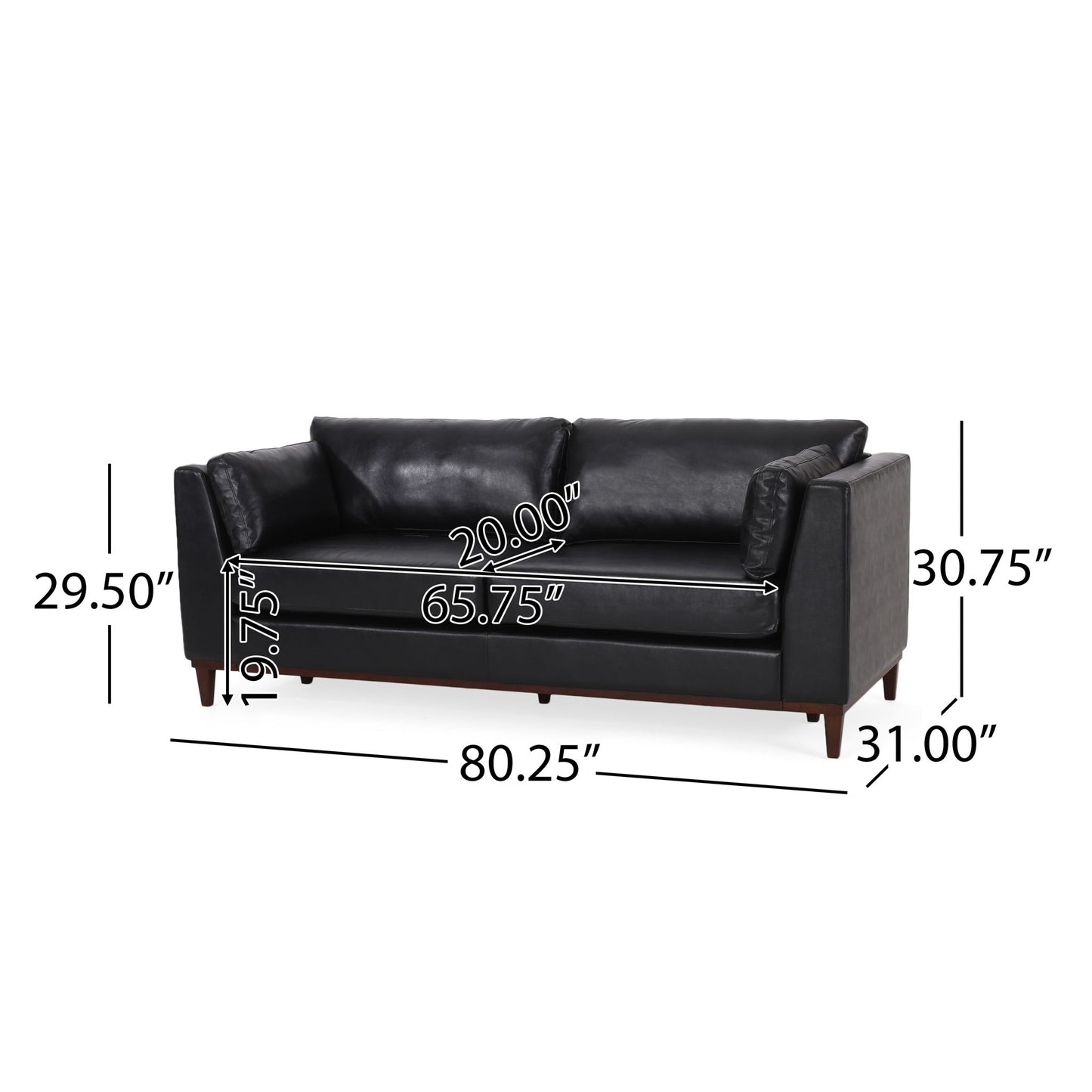 Contemporary 3 Seater Sofa With Tuxedo Arms - Black