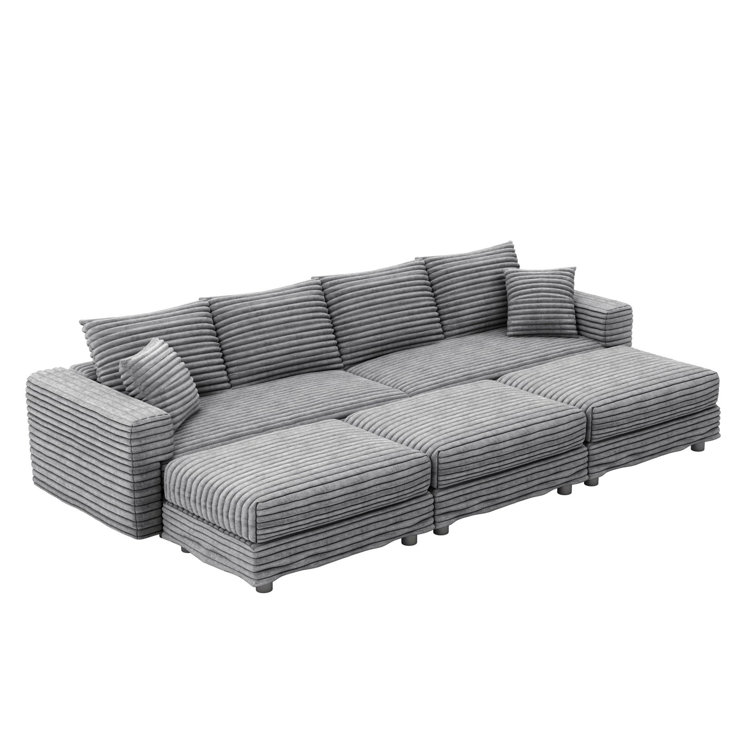 Deep Seat Convertible Sofa With Soft Pillows And Ottomans