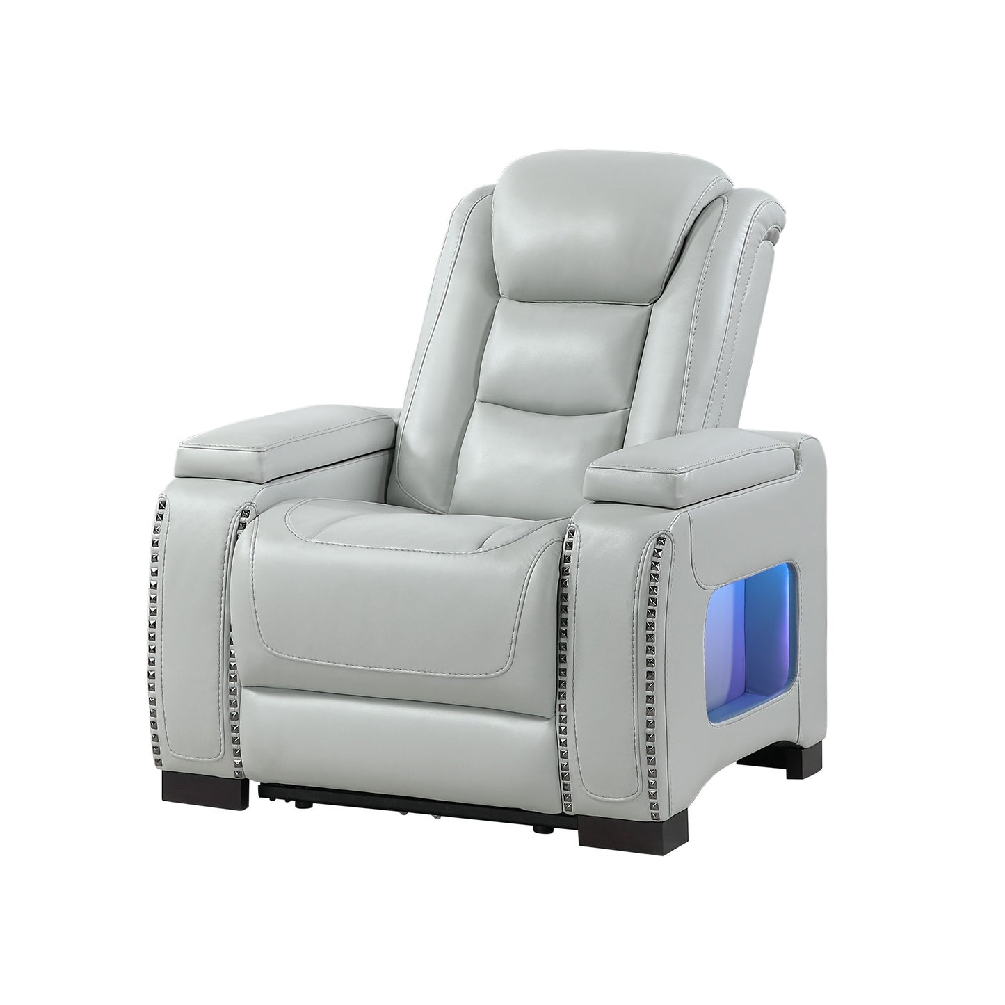 Power Recliner With Power Headrest And LED Bookshelf Arms, USB Charging - Grey
