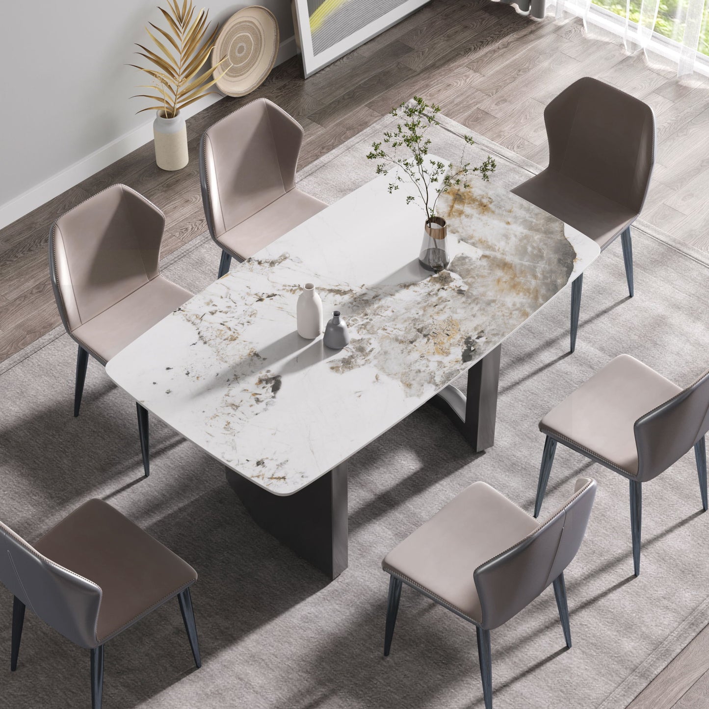 Curved Leg Dining Table For 6 People - Antique White / Black