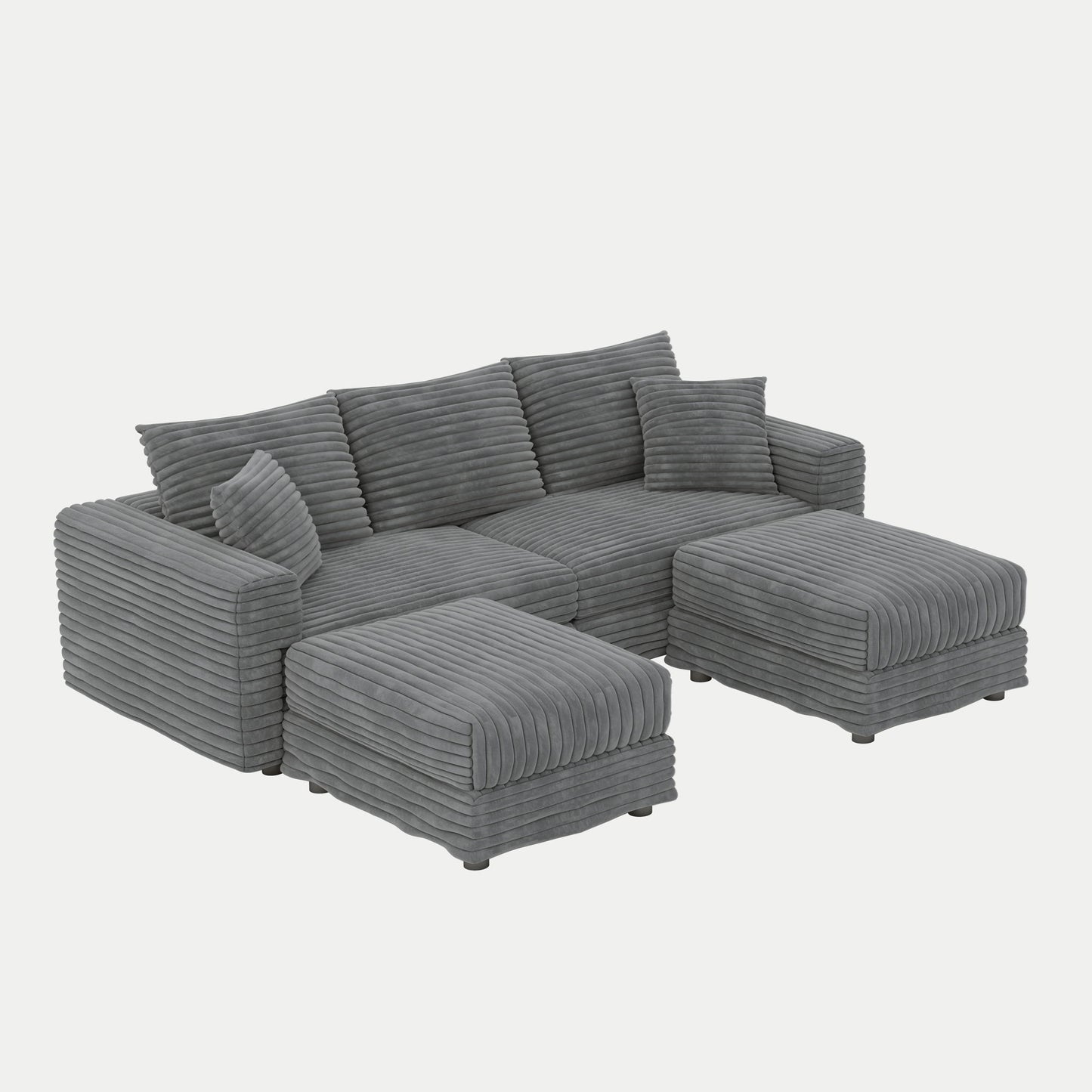 Deep Seat Convertible Sofa With Soft Pillows And Ottomans