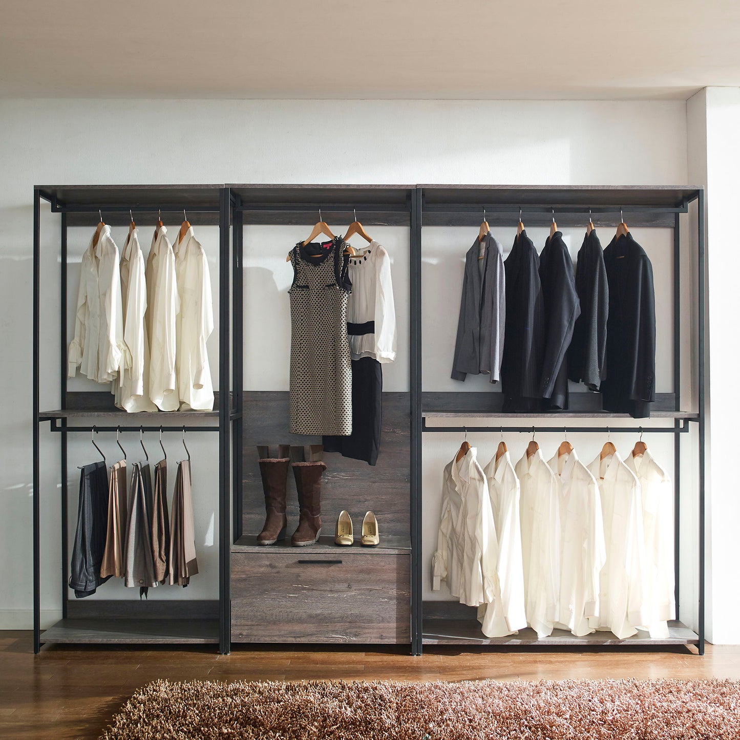 Monica - Wood Walk In Closet System & Modular Design Melamine - Rustic
