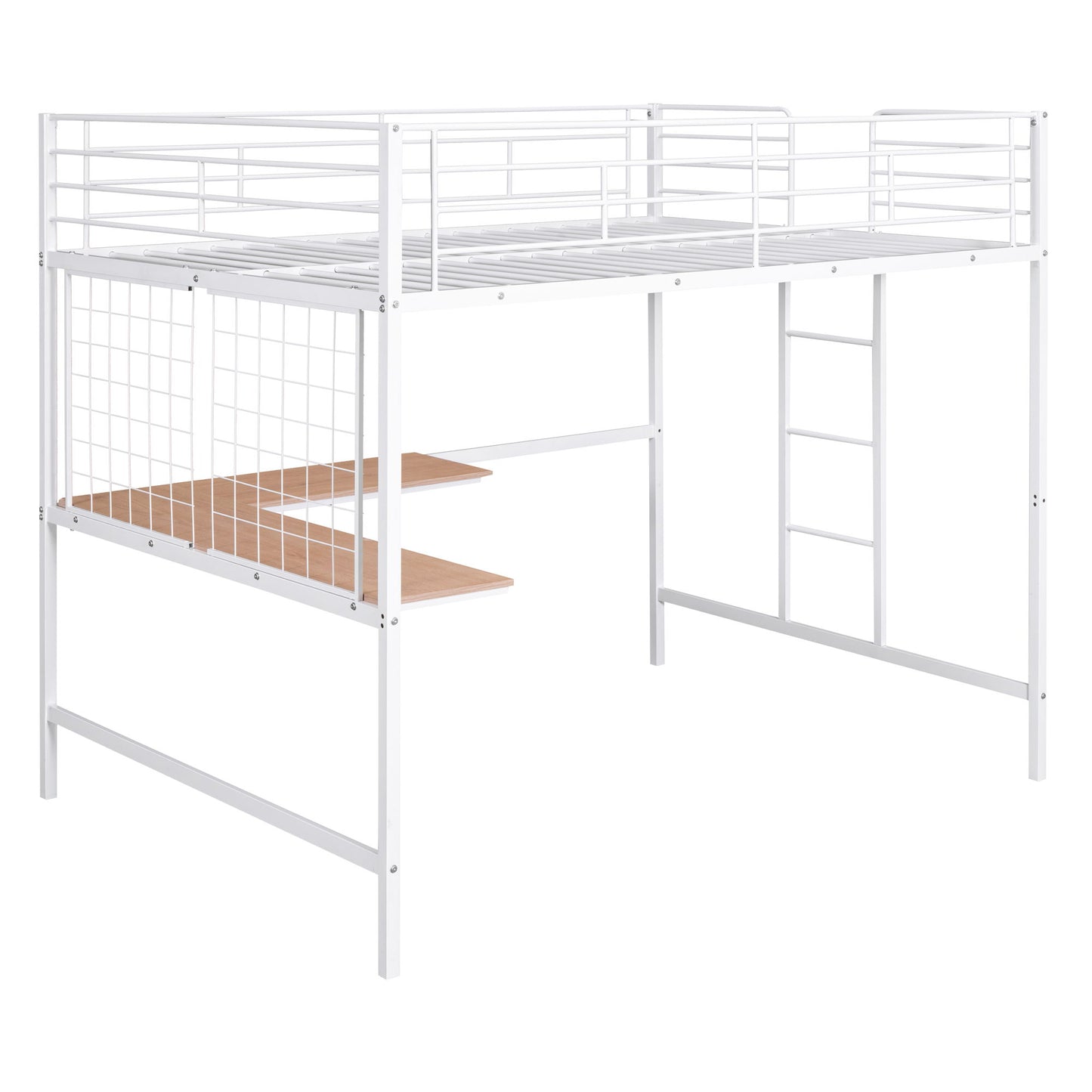 Full Loft Bed With Desk And Grid - White