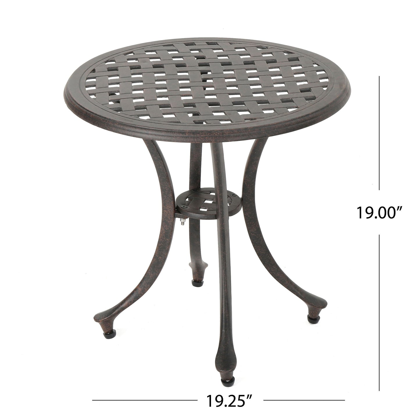 Lunaire - Outdoor Round Cast Aluminum Side Table With Lattice Top And Curved Legs - Bronze