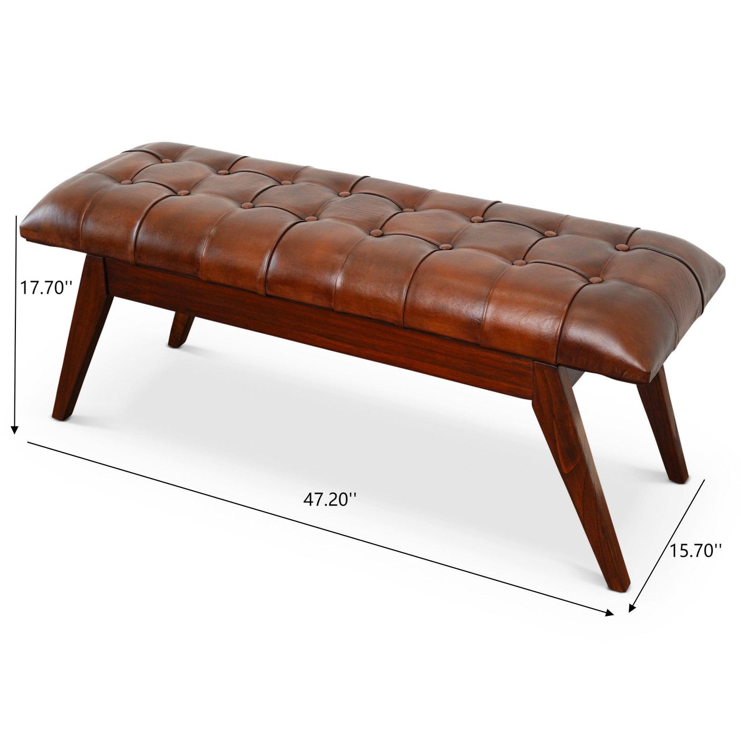 Maja - Mid-Century Modern Leather Bench - Cognac / Dark Brown