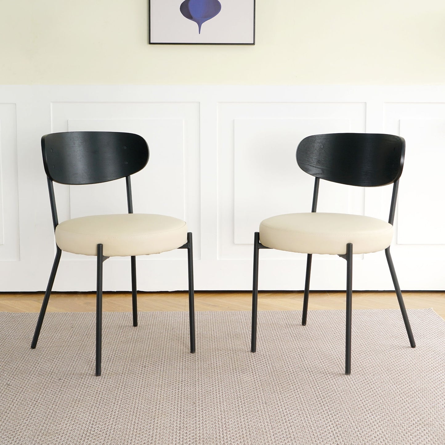 Modern Bentwood Dining Chair, Metal Legs, Ash Veneer Back, (Set of 2) - Cream
