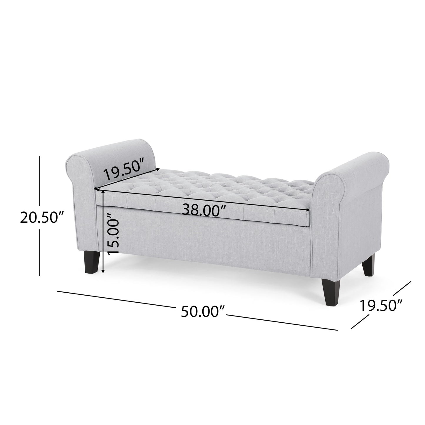 Hayes - Contemporary Armed Storage Bench With Button Tufting And Rolled Arms
